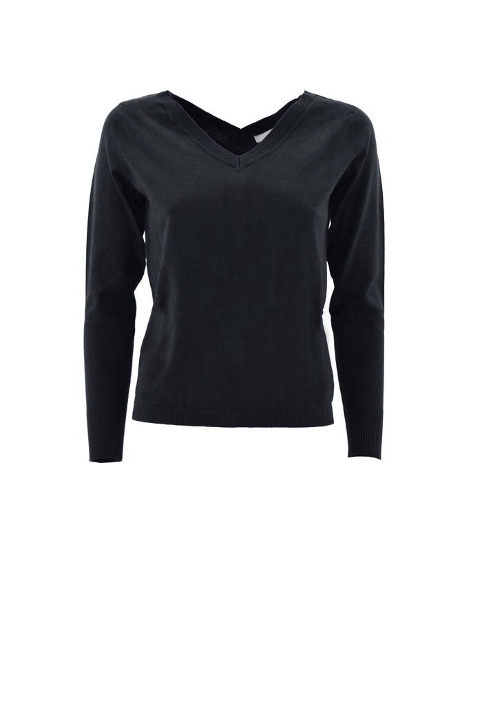 SHARMELI 双V领罗缎胸针长袖毛衣