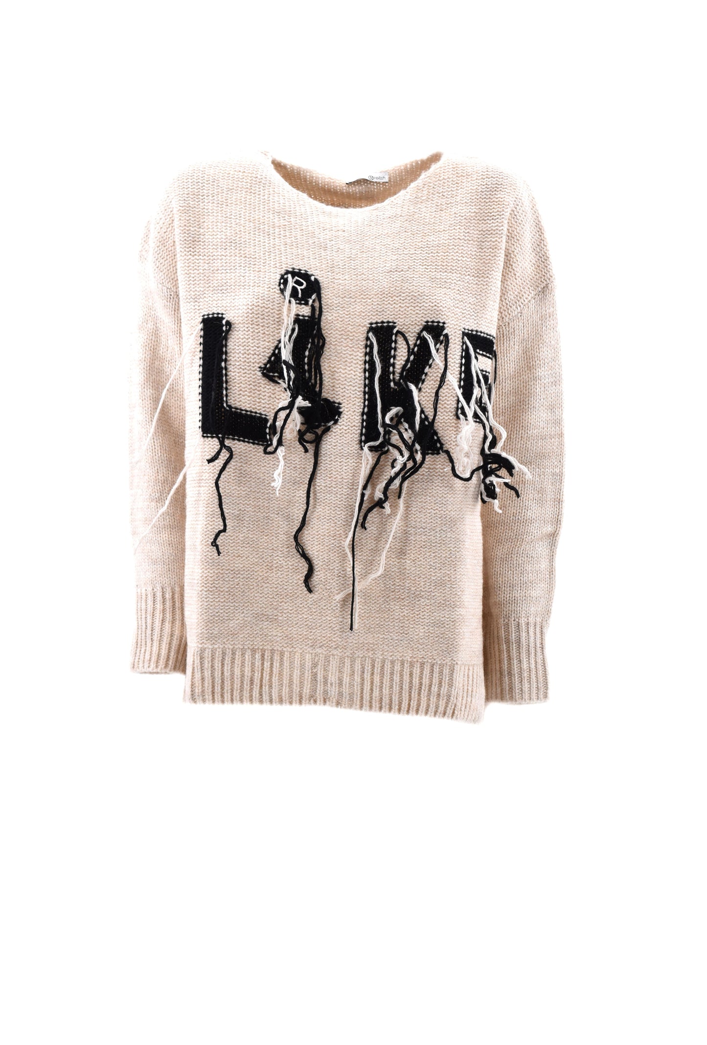 PUMPKIN 长袖毛衣，提花加流苏加开衩