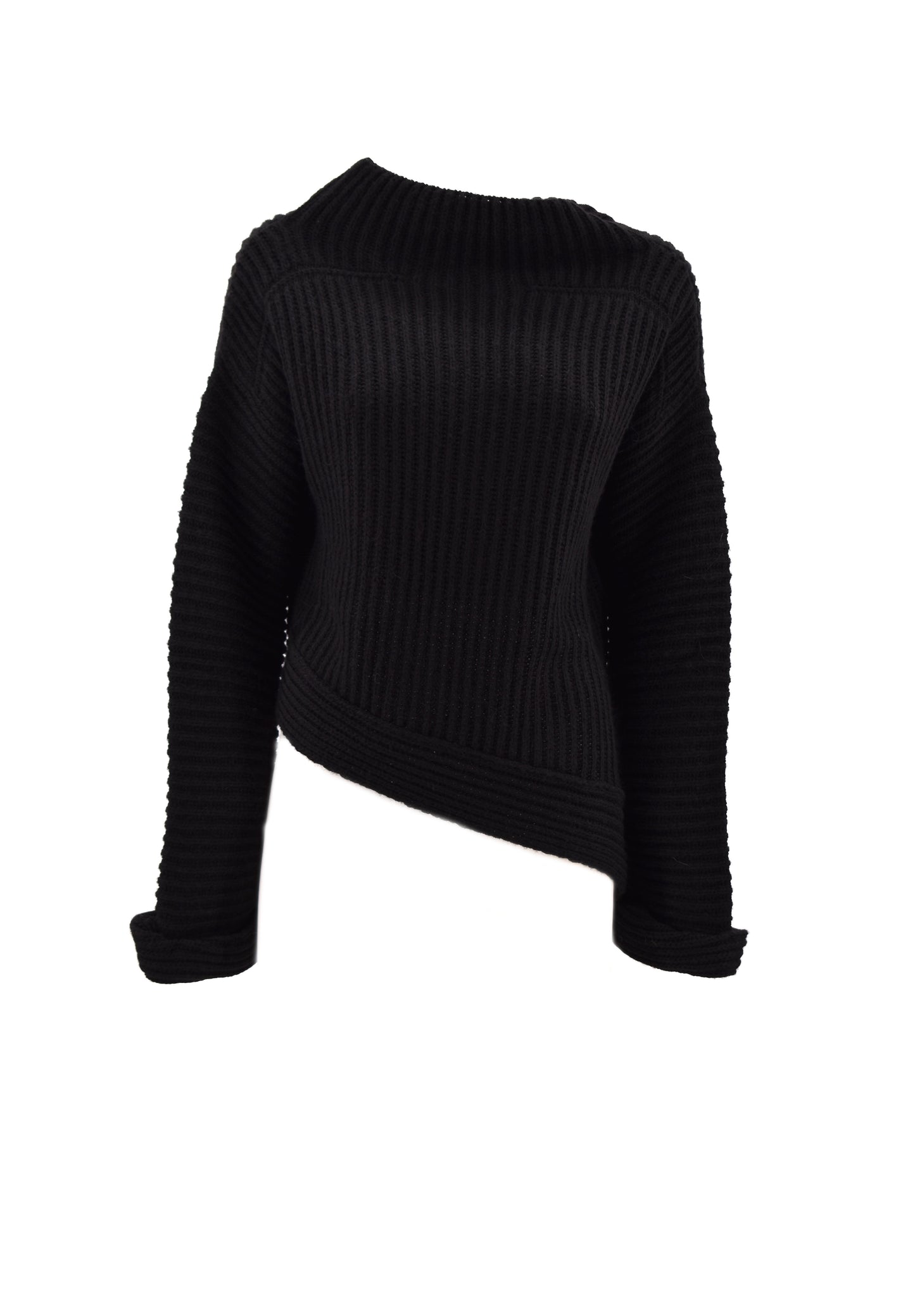 ZOGRAF 火山领毛衣配胸针长袖宽不对称下摆