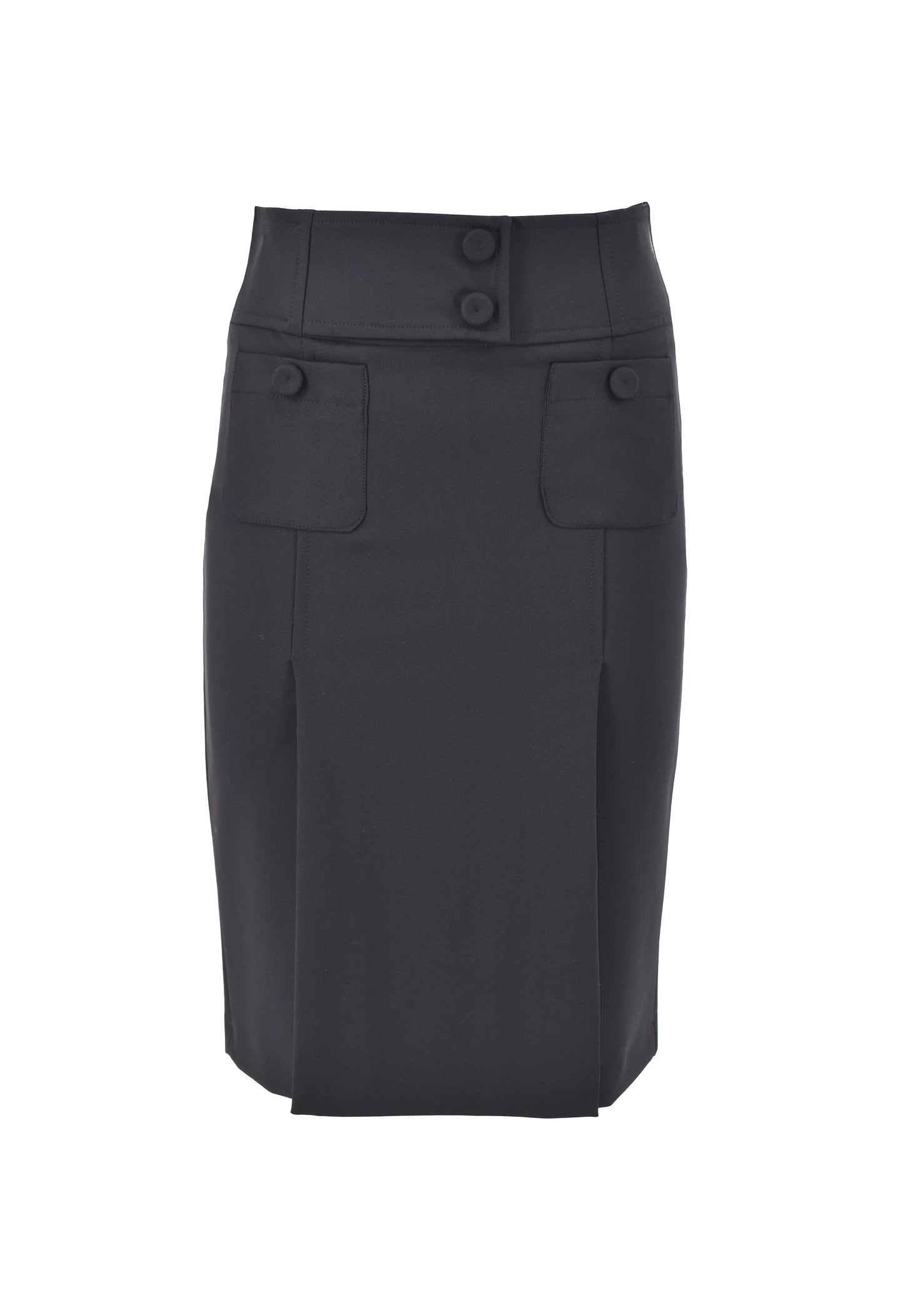 前后开衩、口袋和 CASER 纽扣中长半身裙