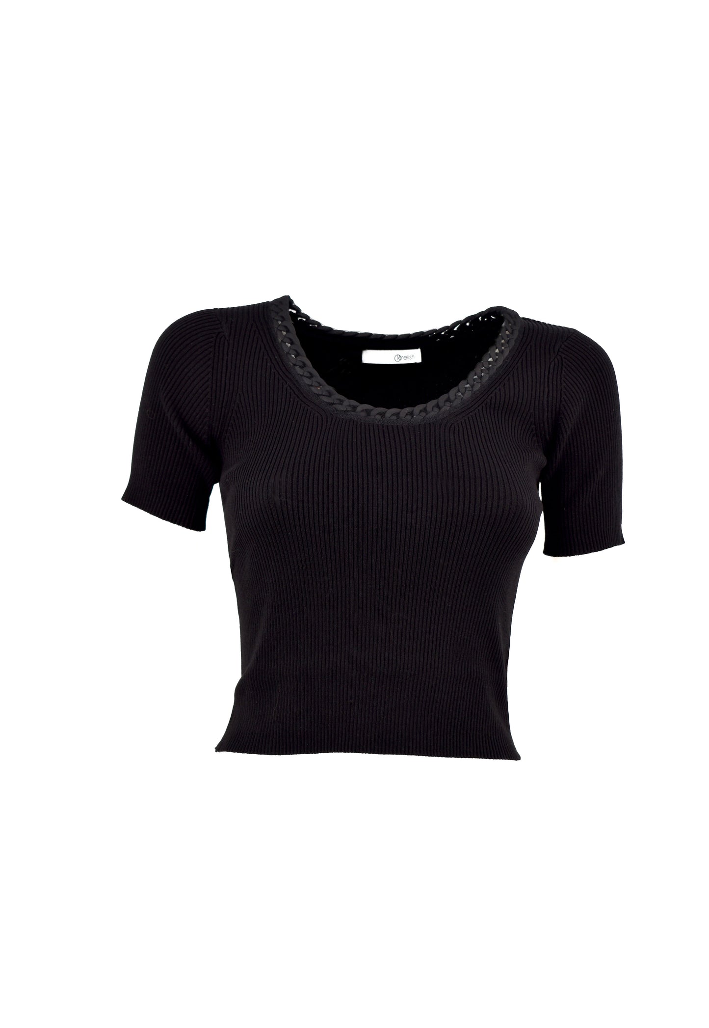 VRENTUN 罗纹领边短款半袖毛衣