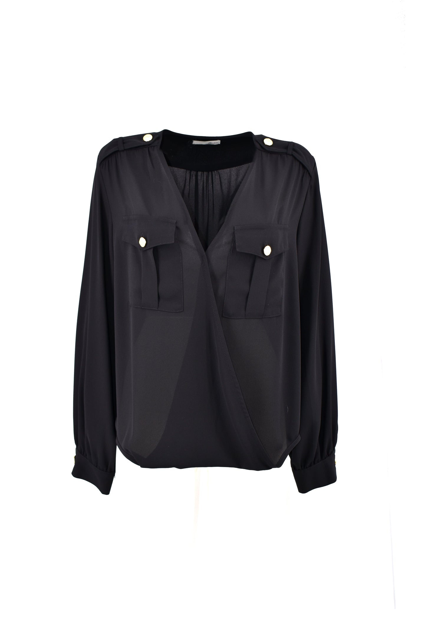 SERVAP 女式衬衫长袖交叉领口，带 Mar 加口袋加金色纽扣