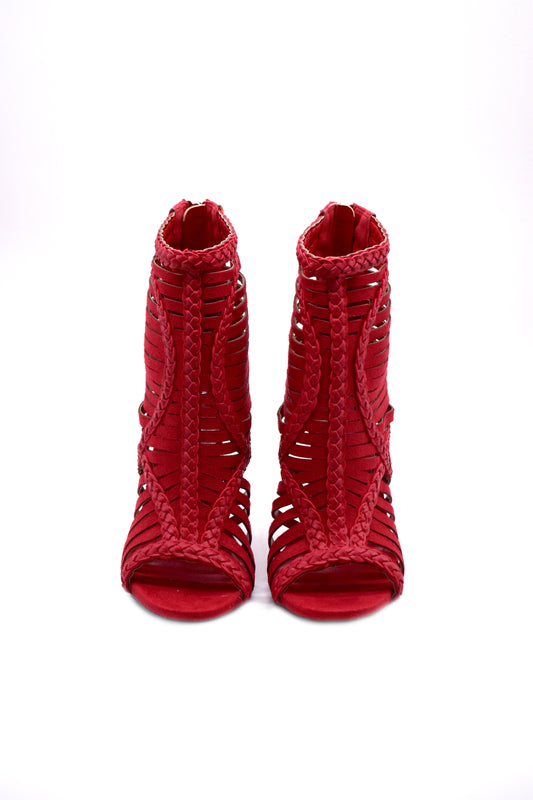 SNEHA 踝靴模型凉鞋与绒面革编织