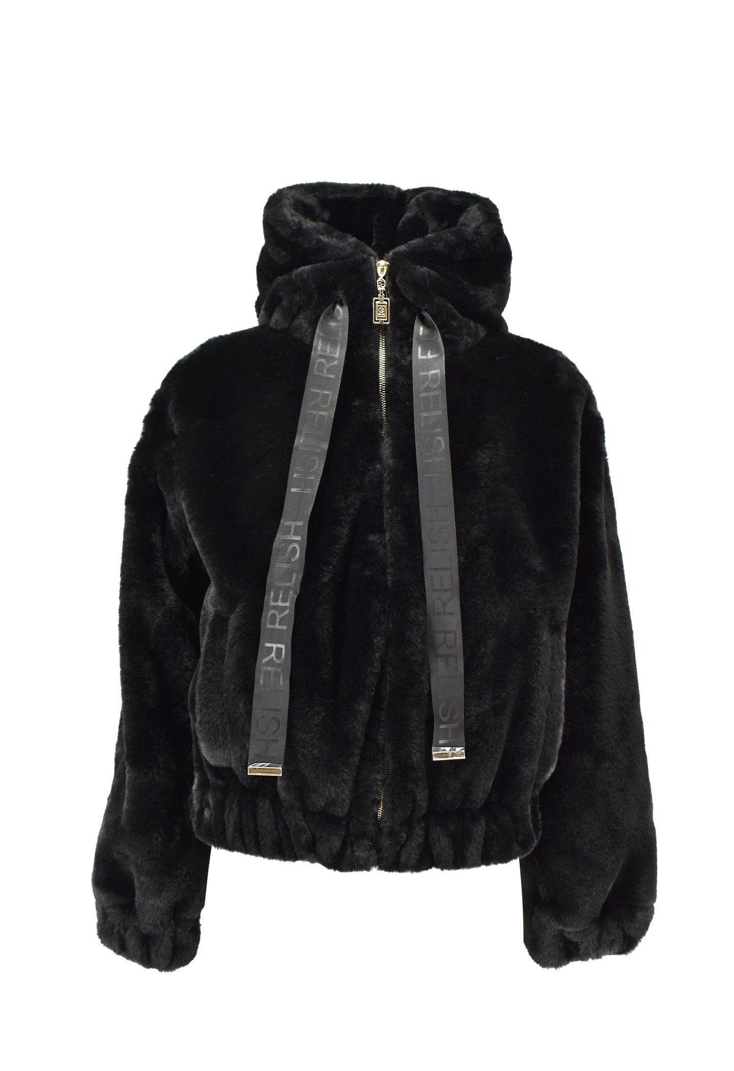 YUPP 生态毛皮长袖带拉链加兜帽加标志带加弹性 f.do