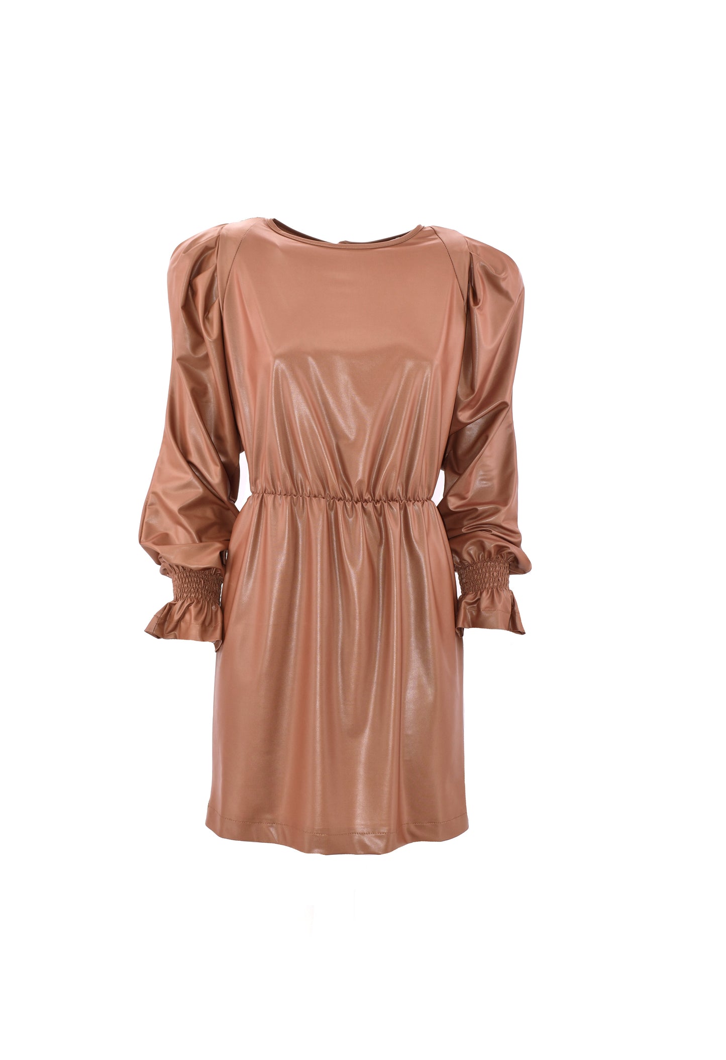 SANFERT 短款长袖卷边连衣裙加吊坠复古烟熏拼接加收腰