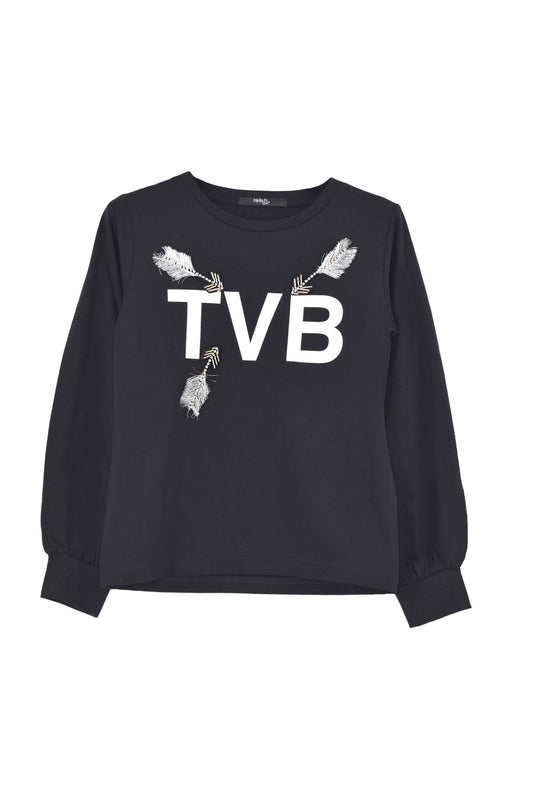 MANDRAKY T 恤女童长袖 Tvb 印花加水钻箭头补丁