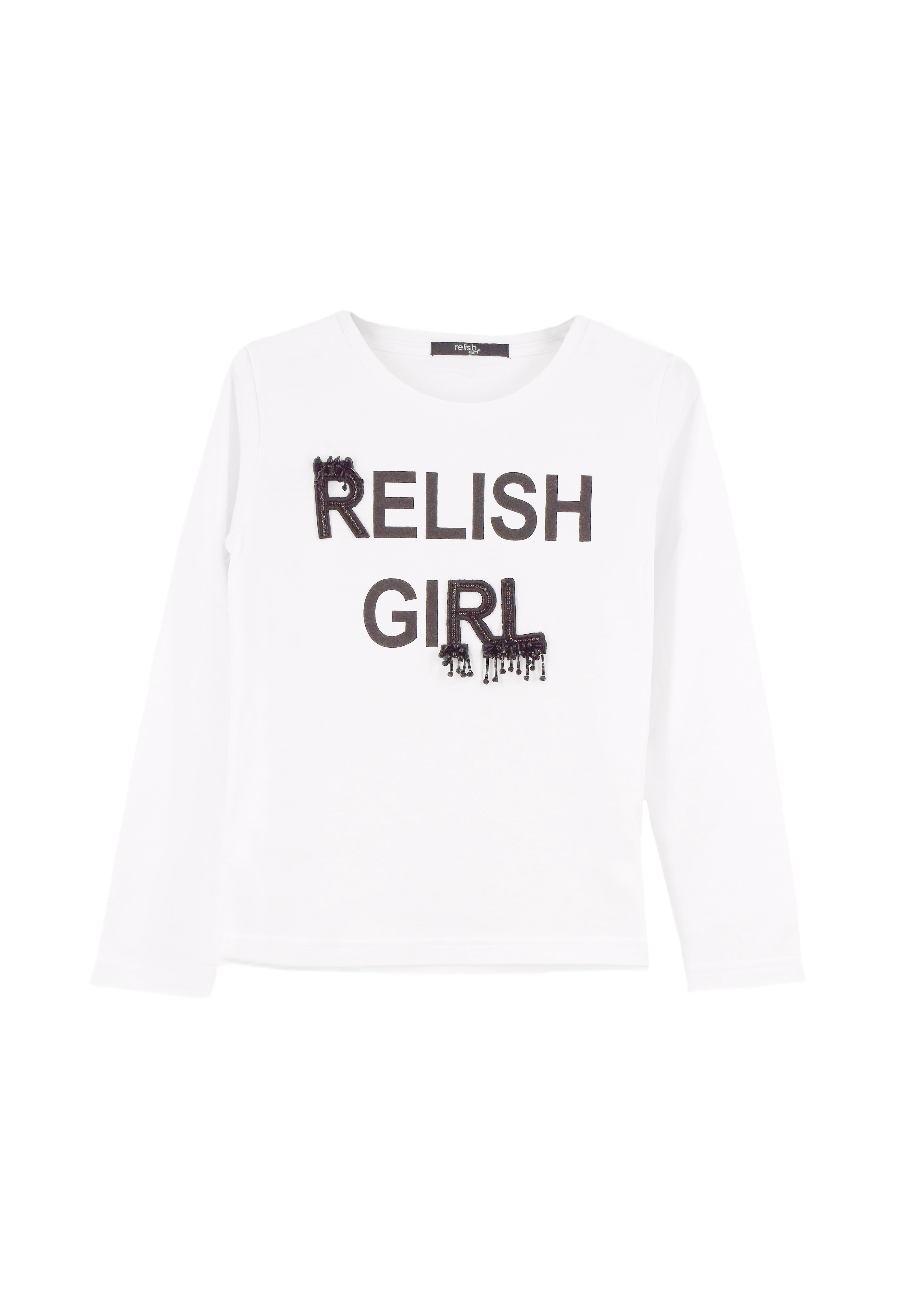 URSYT 女童长袖 T 恤 Relish Girl Print plus Embroidery Appl. 珠子和水钻