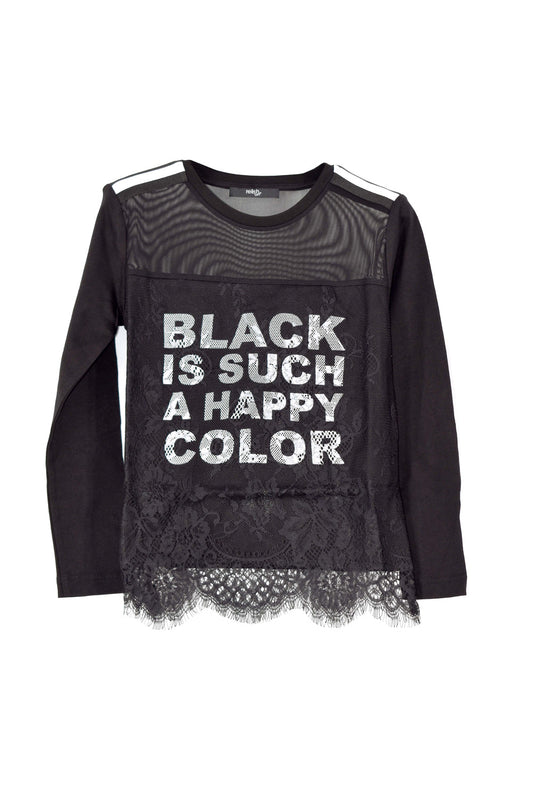 TUIYA T 恤女童长袖薄纱加蕾丝加印花加带肩