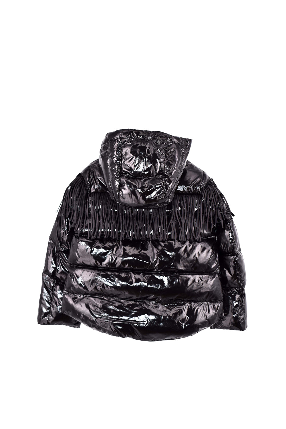 TURYE 女童羽绒服长袖短款连帽加罗缎印花加流苏