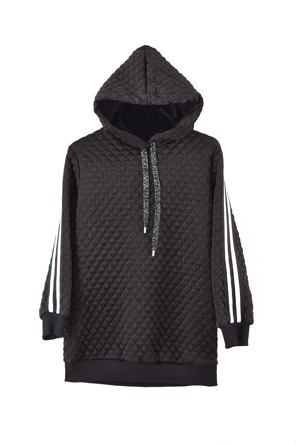 SEFRY 迷你连衣裙，女童长袖条纹带加盖。 plus 抽绳 菱形拼接 Lurex