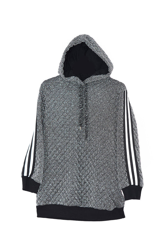 SEFRY 迷你连衣裙，女童长袖条纹带加盖。 plus 抽绳 菱形拼接 Lurex