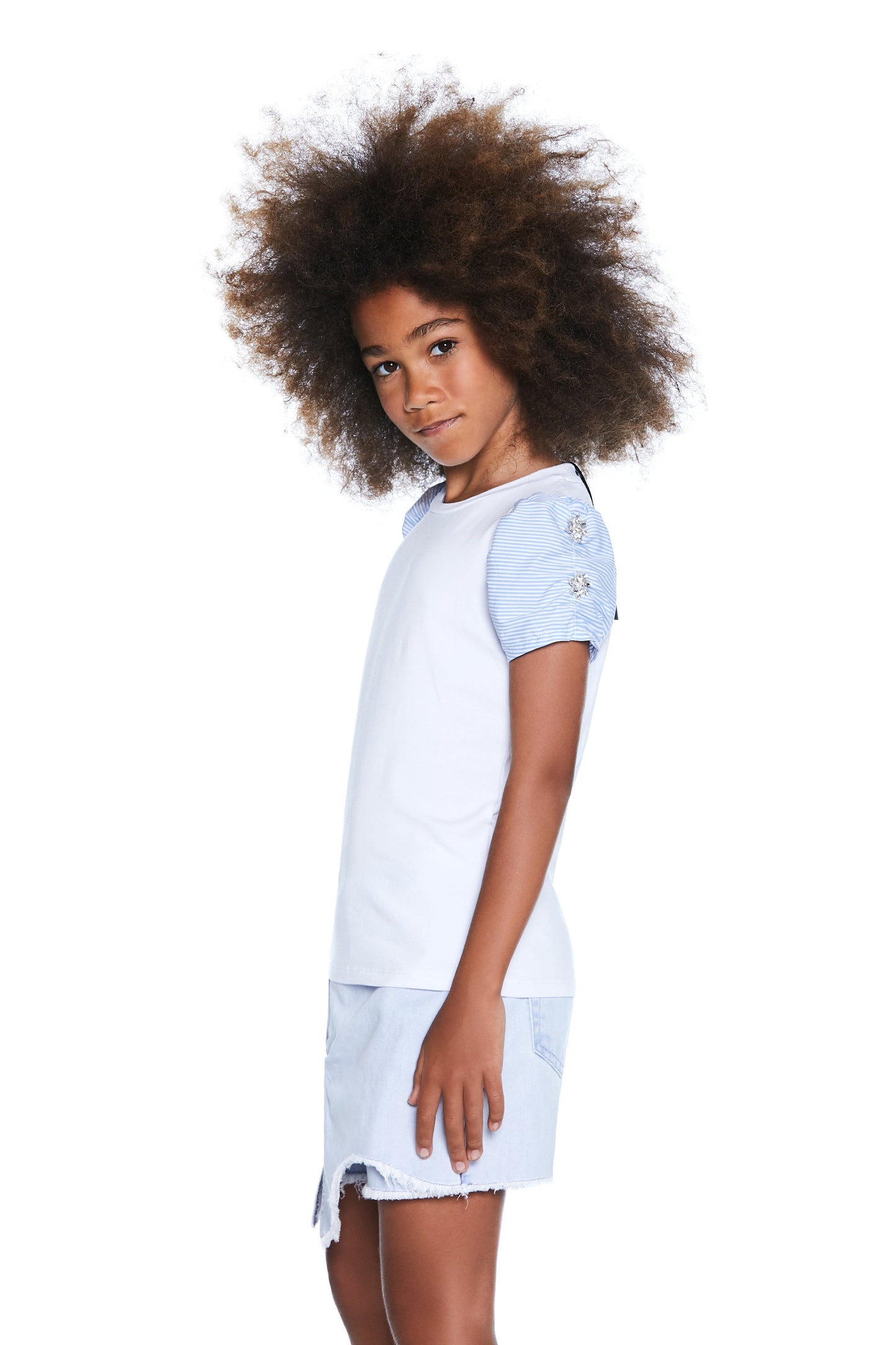 T 恤 GONDOLIERA 半袖条纹卷边加贴花。内部印有珠宝