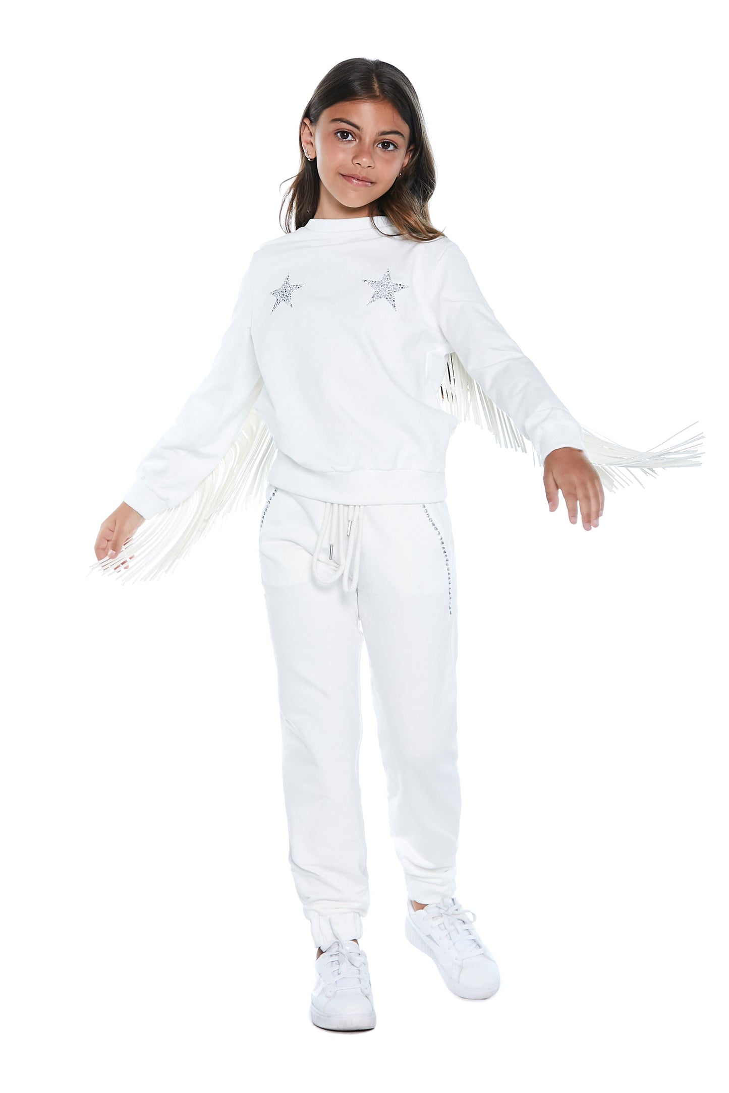 STELLA 人造皮革流苏加微型铆钉星星长袖运动衫