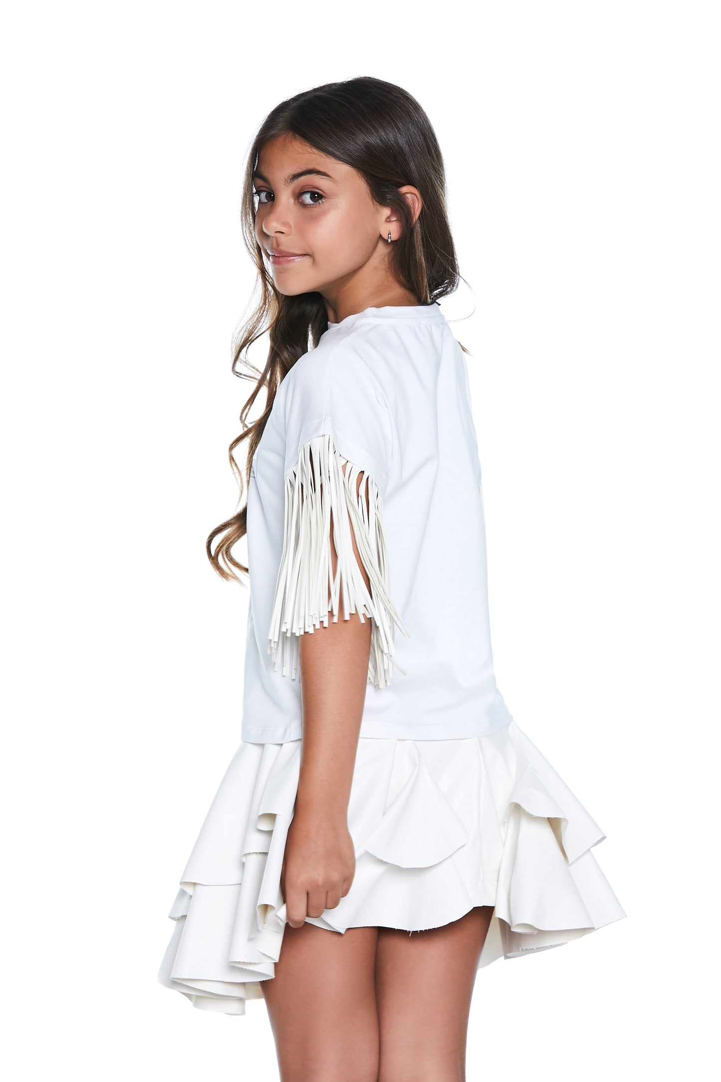 WILD 印花人造皮革流苏半袖 T 恤