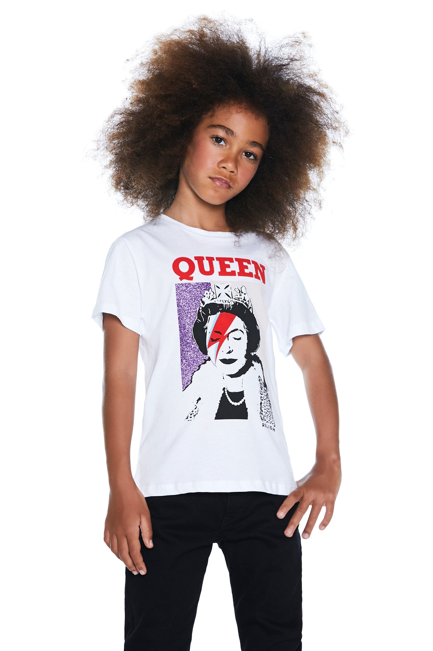 ROYAL 半袖 T 恤，带女王印花和亮片