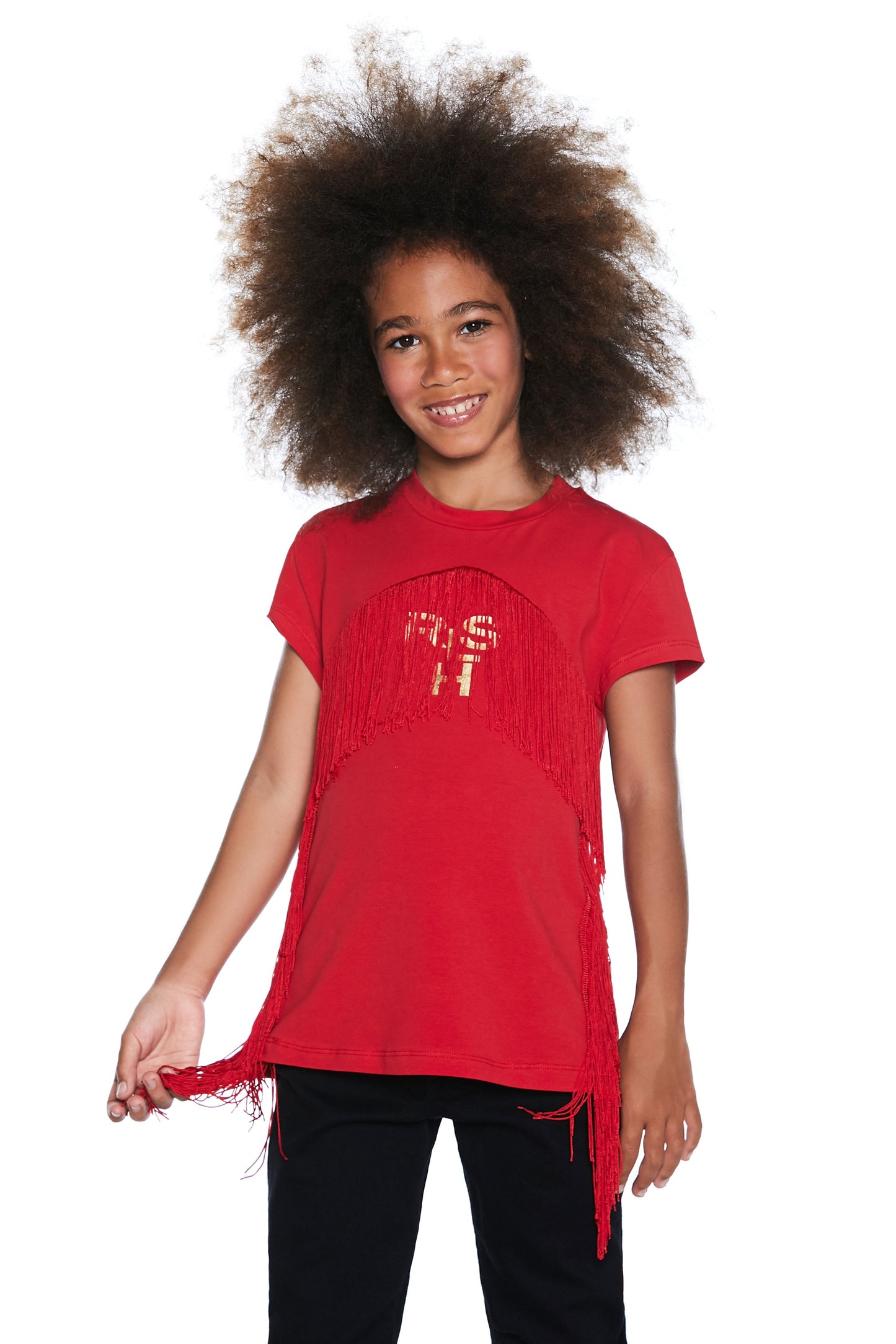 PURTF 半袖 T 恤，带流苏加饰边加层压 rlhs 印花