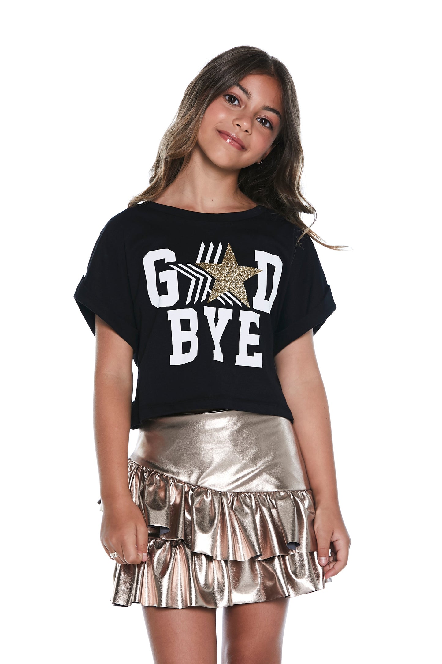 PUKOLAS 闪粉星星印花短款半袖 T 恤