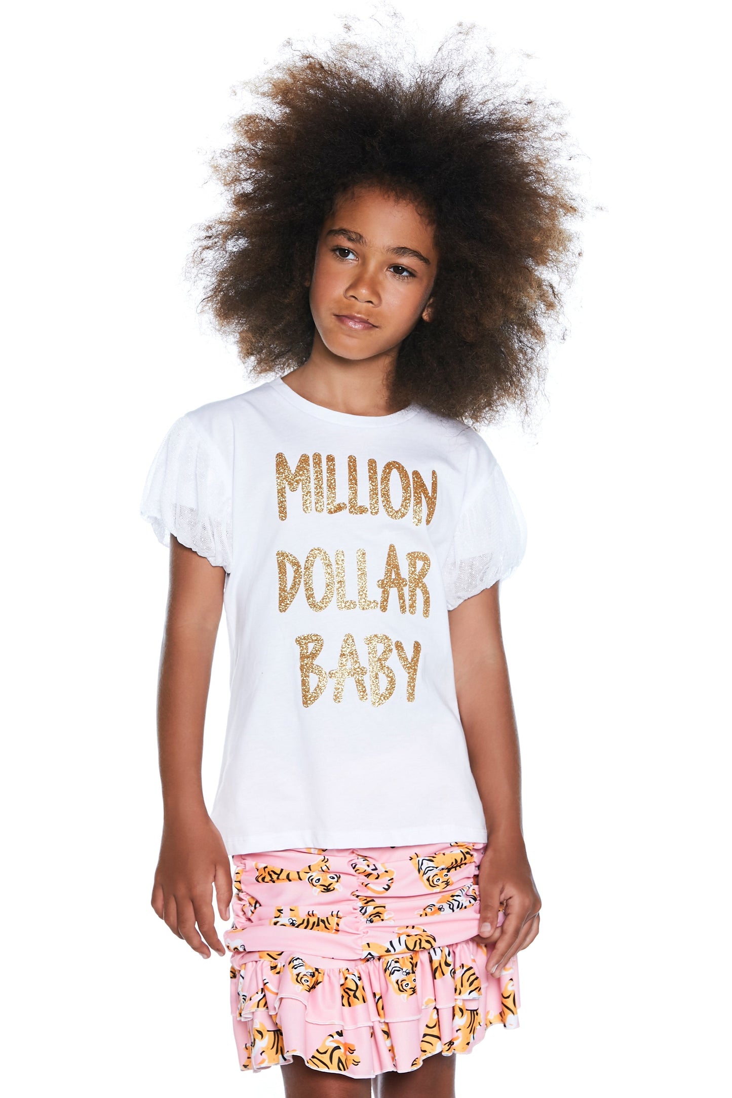 TARNESA 亮片字母短袖薄纱 T 恤