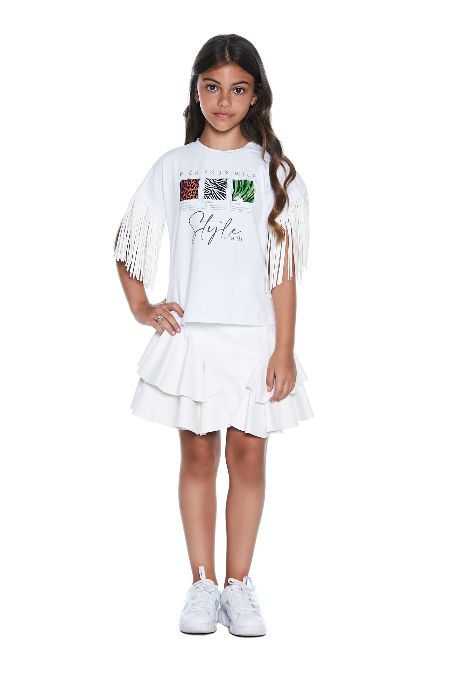 人造皮革荷叶边 RORO 短裙