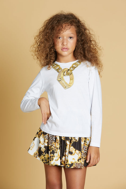 SERPENS 链条印花 T 恤加装饰环加水钻