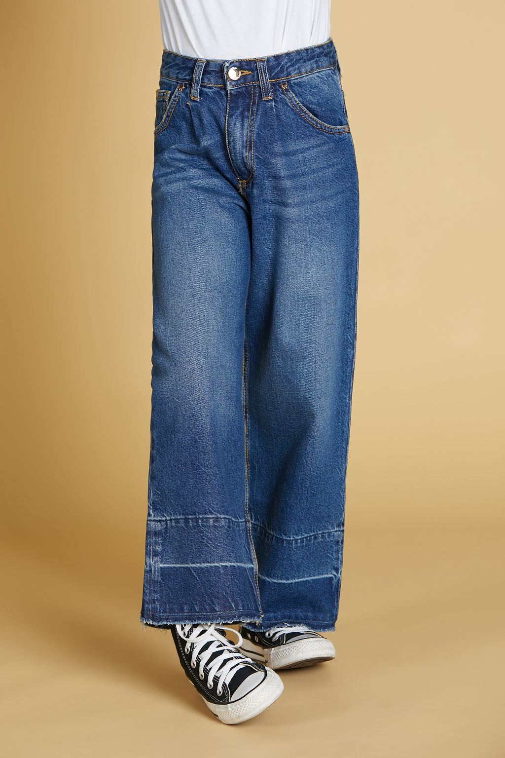 PLEIONE 裤子 1 bott.5 ts.wide leg contrast denim