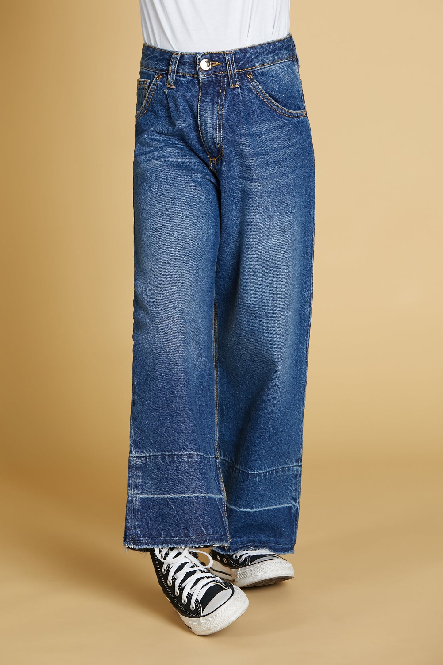 PLEIONE 裤子 1 bott.5 ts.wide leg contrast denim