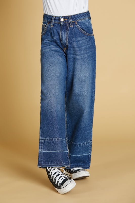 PLEIONE 裤子 1 bott.5 ts.wide leg contrast denim