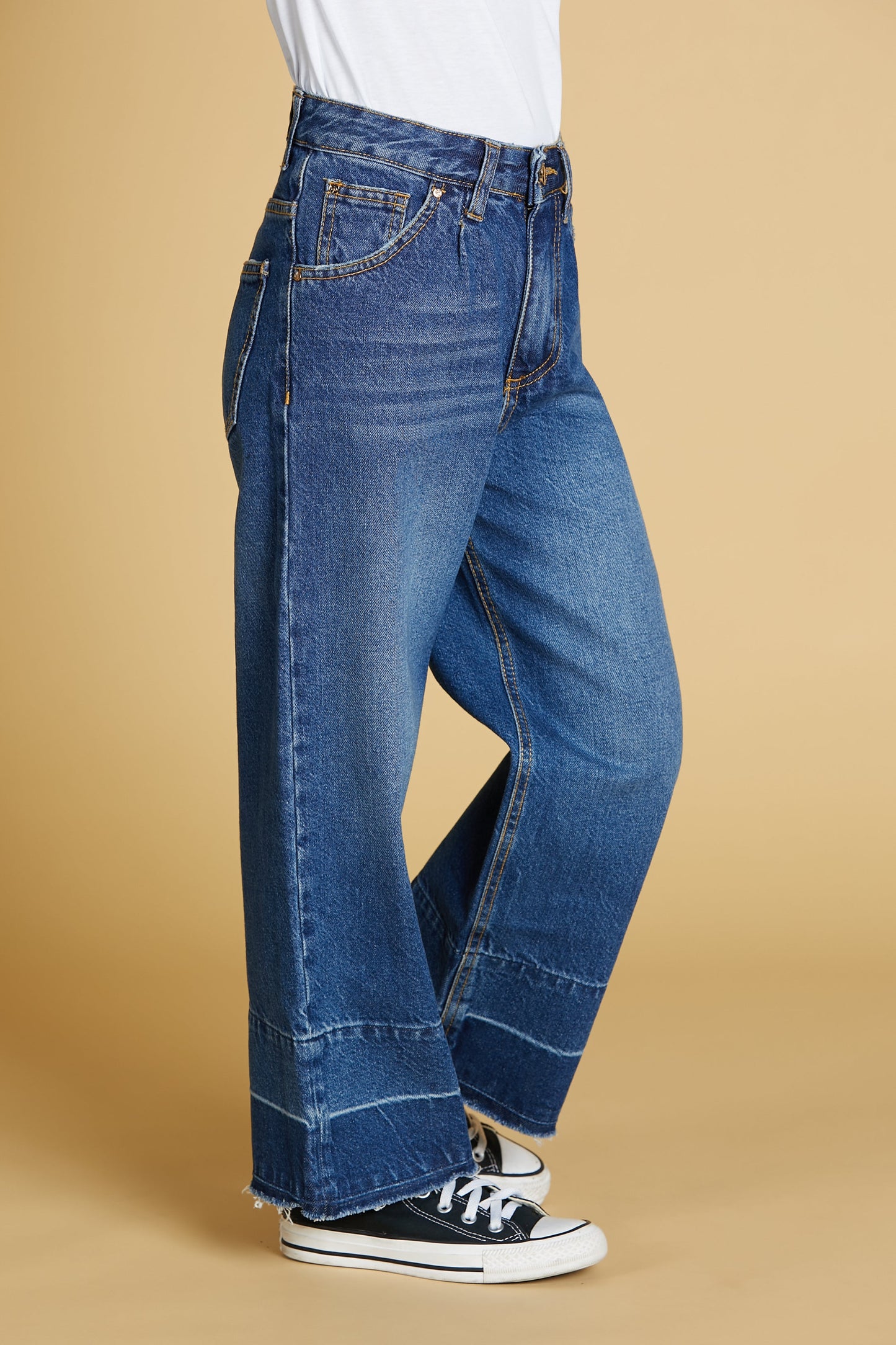 PLEIONE 裤子 1 bott.5 ts.wide leg contrast denim