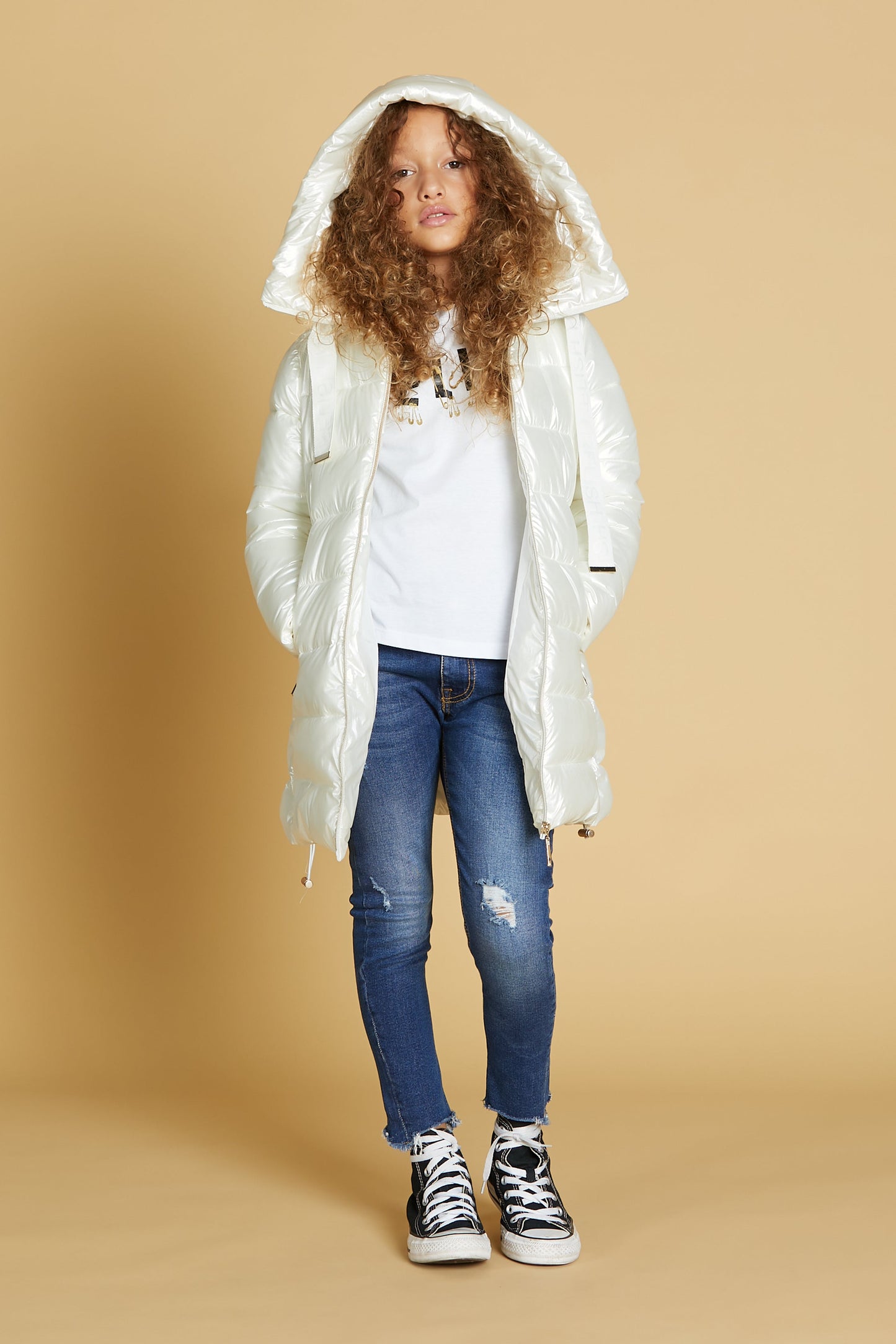 FABICI 长款羽绒服连帽加抽绳加拉链