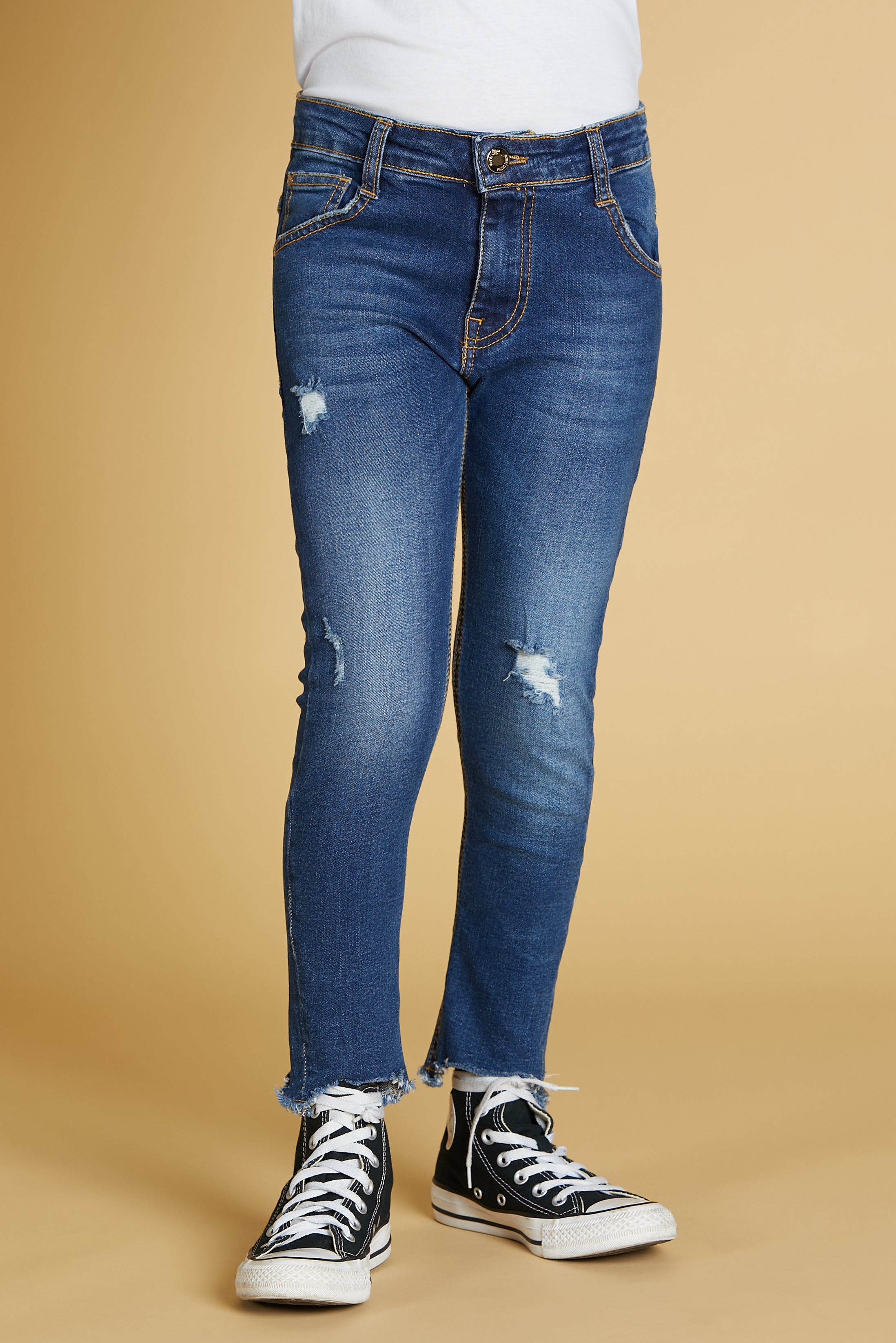 裤子 MUSICA 1 bot.5 ts.skinny fit with rips plus ringed hem irreg.denim