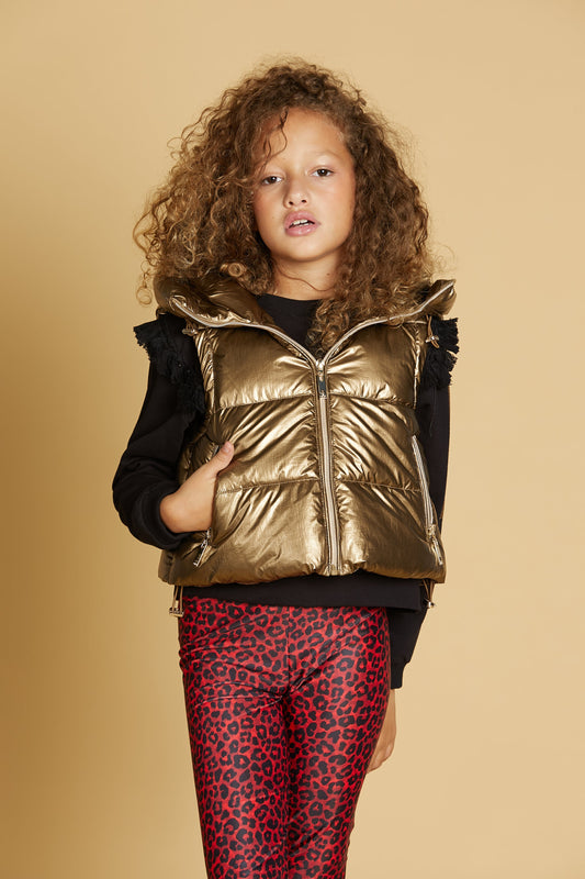 ZISARINA 短款无袖羽绒服连帽加抽绳加拉链