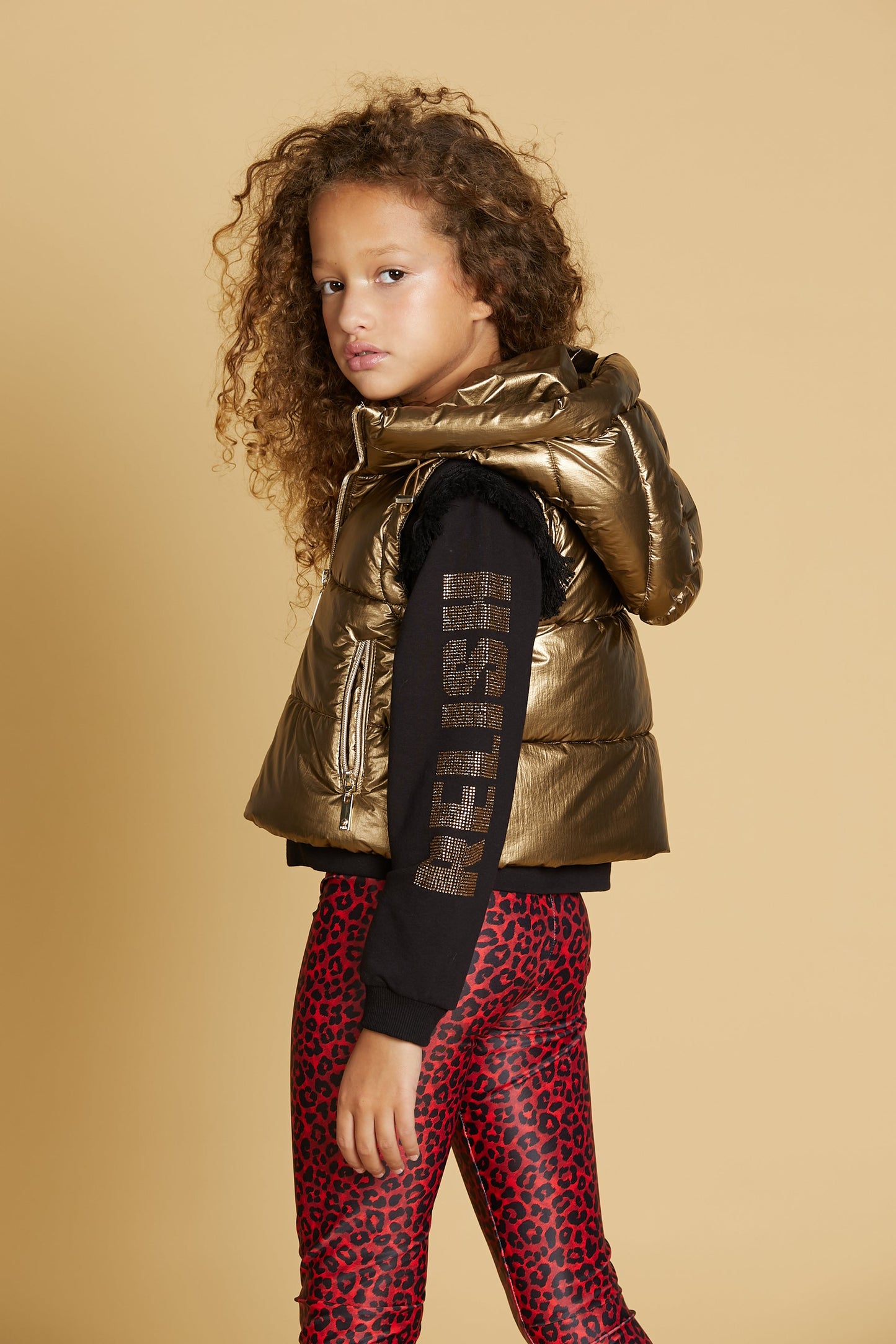 ZISARINA 短款无袖羽绒服连帽加抽绳加拉链