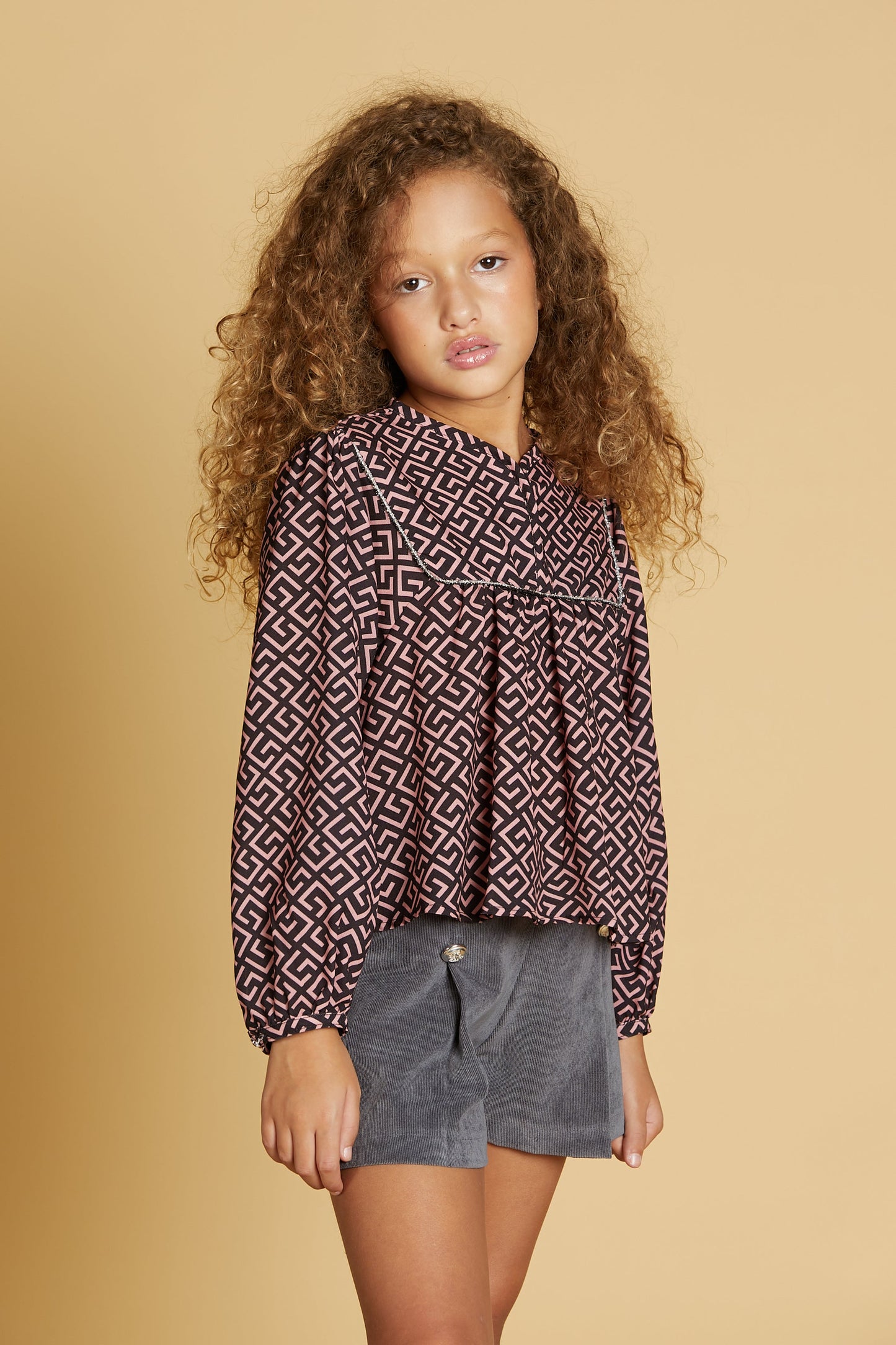 SESTANTE 女式衬衫，带纽扣和光学图案卢勒克斯滚边