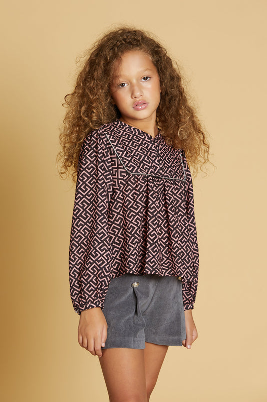 SESTANTE 女式衬衫，带纽扣和光学图案卢勒克斯滚边