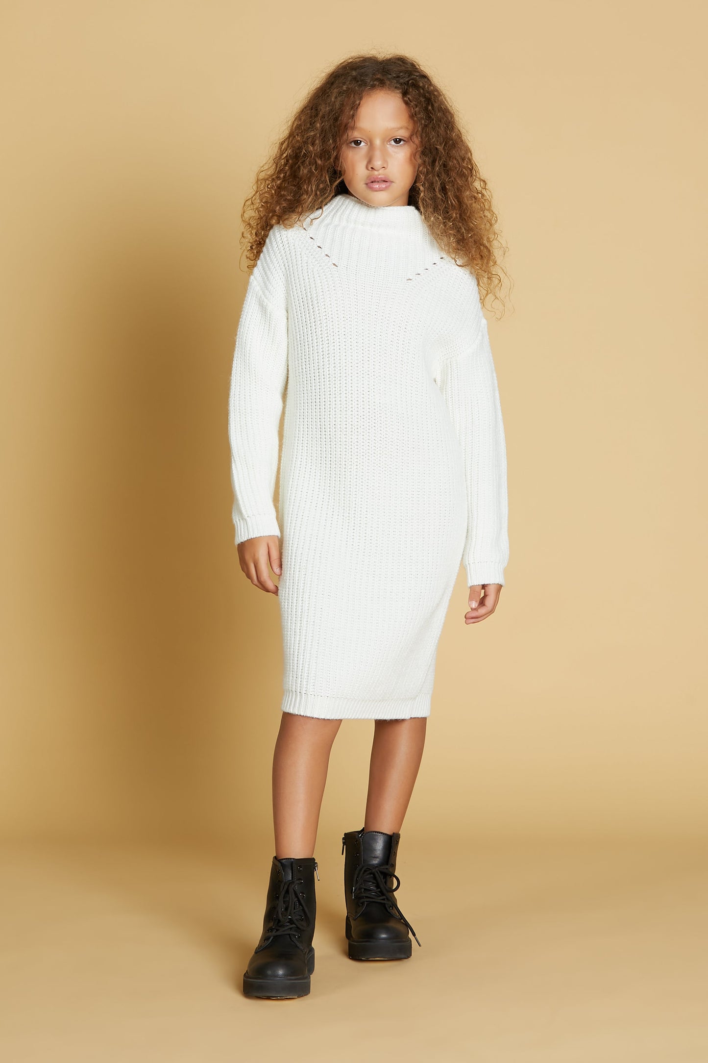 MARSIC 迷你连衣裙短经编高领加纽扣加镂空