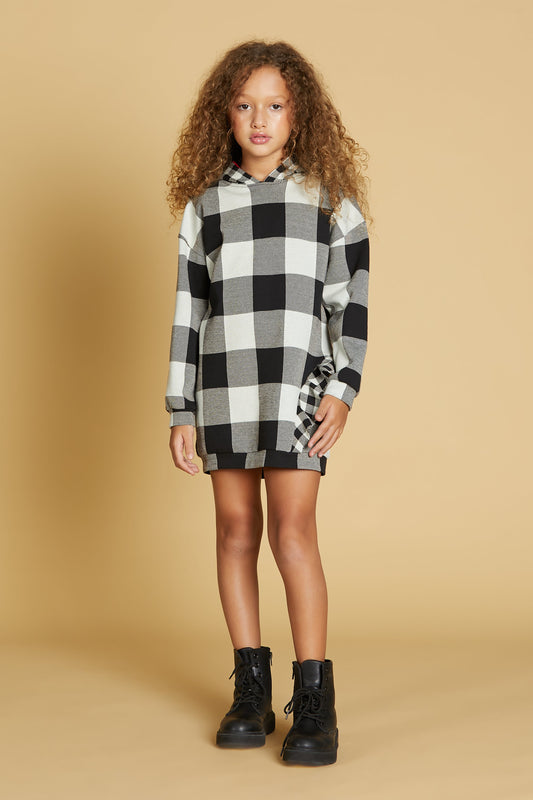 REGOLO 短款连帽迷你连衣裙加胸针加方形荷叶边