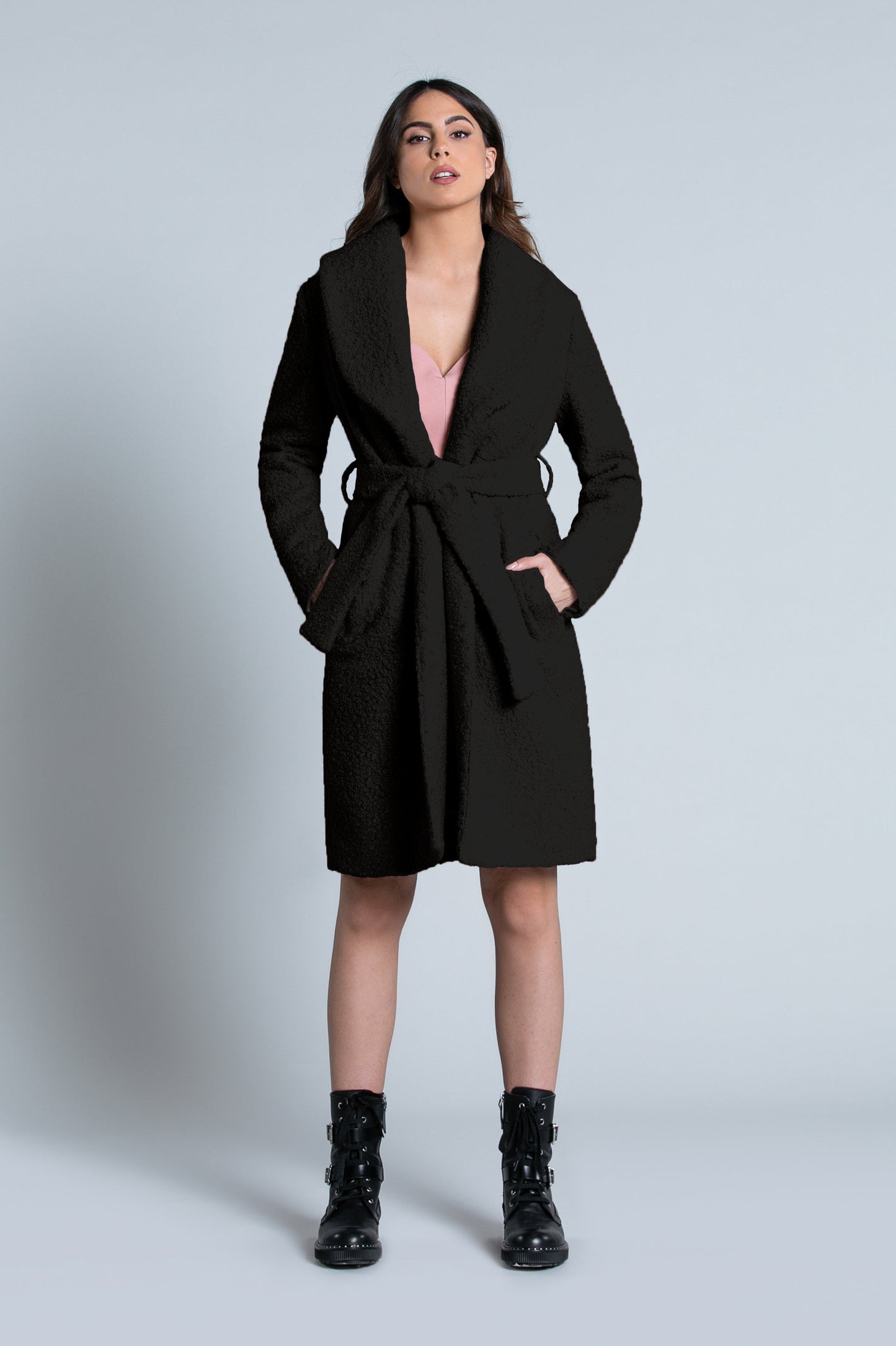 ROBO外套长袖披肩领带口袋加泰迪熊腰带