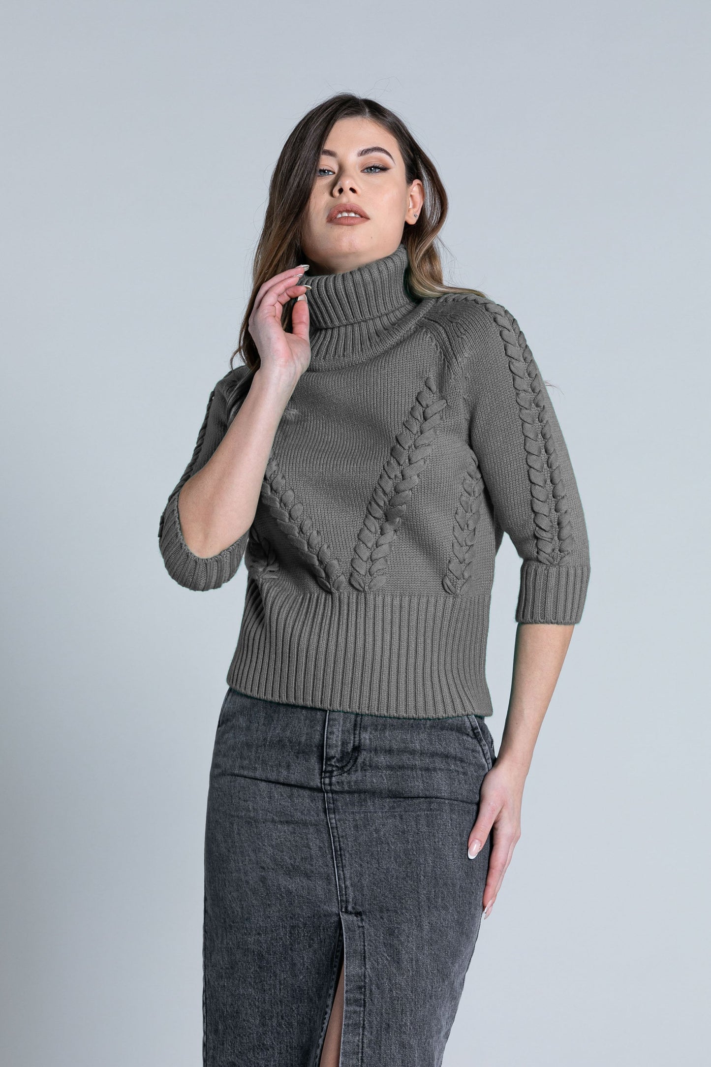 SCIT 编织细节半袖高领毛衣