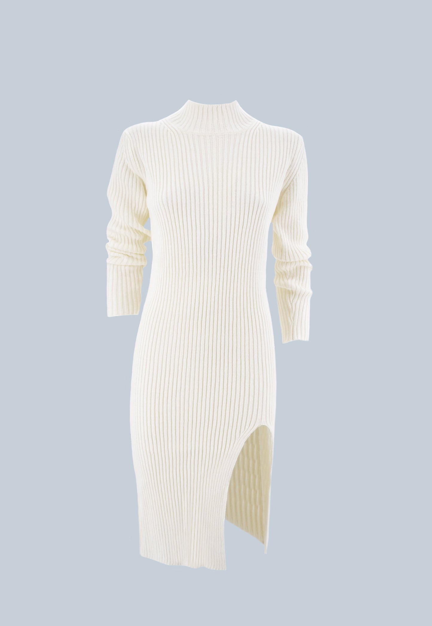 SEQUO 火山领开衩长袖中长连衣裙