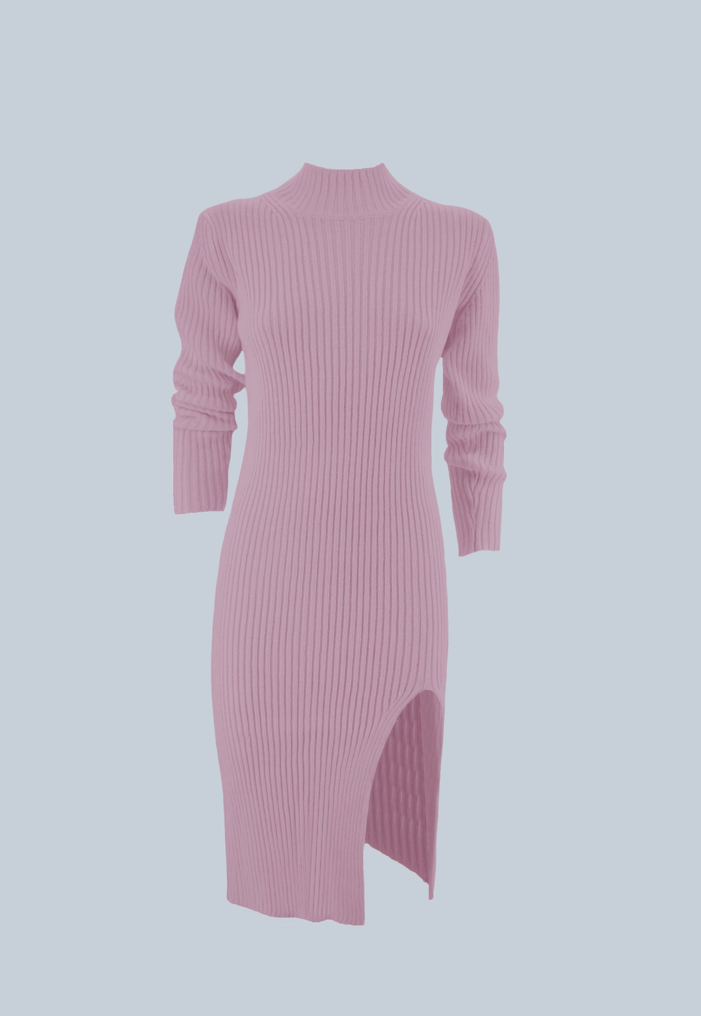 SEQUO 火山领开衩长袖中长连衣裙