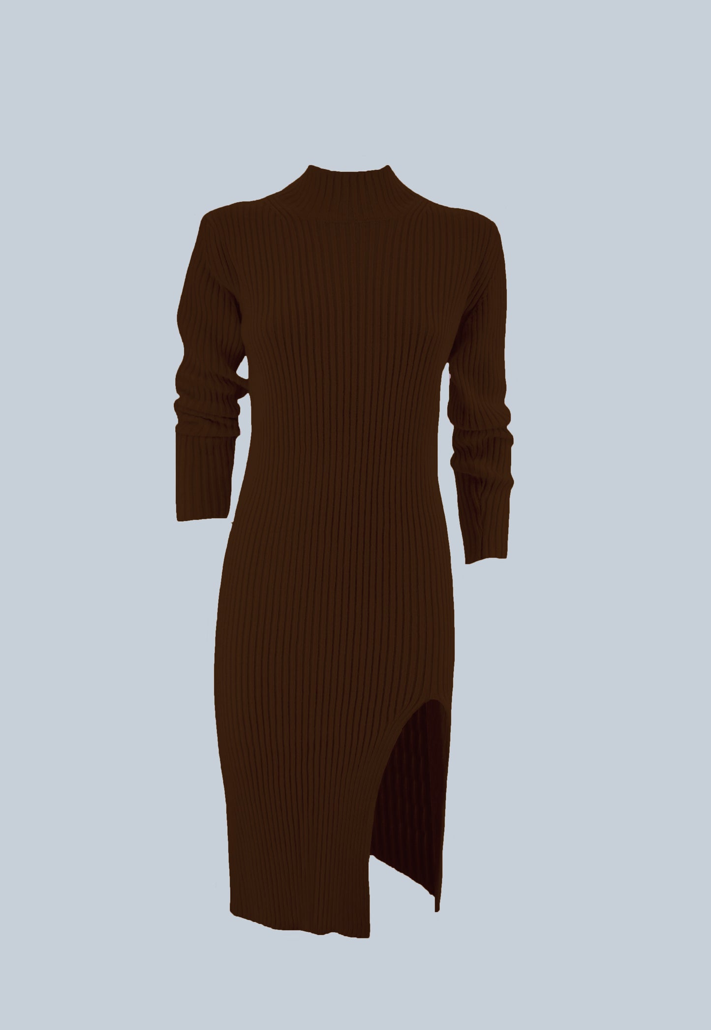 SEQUO 火山领开衩长袖中长连衣裙