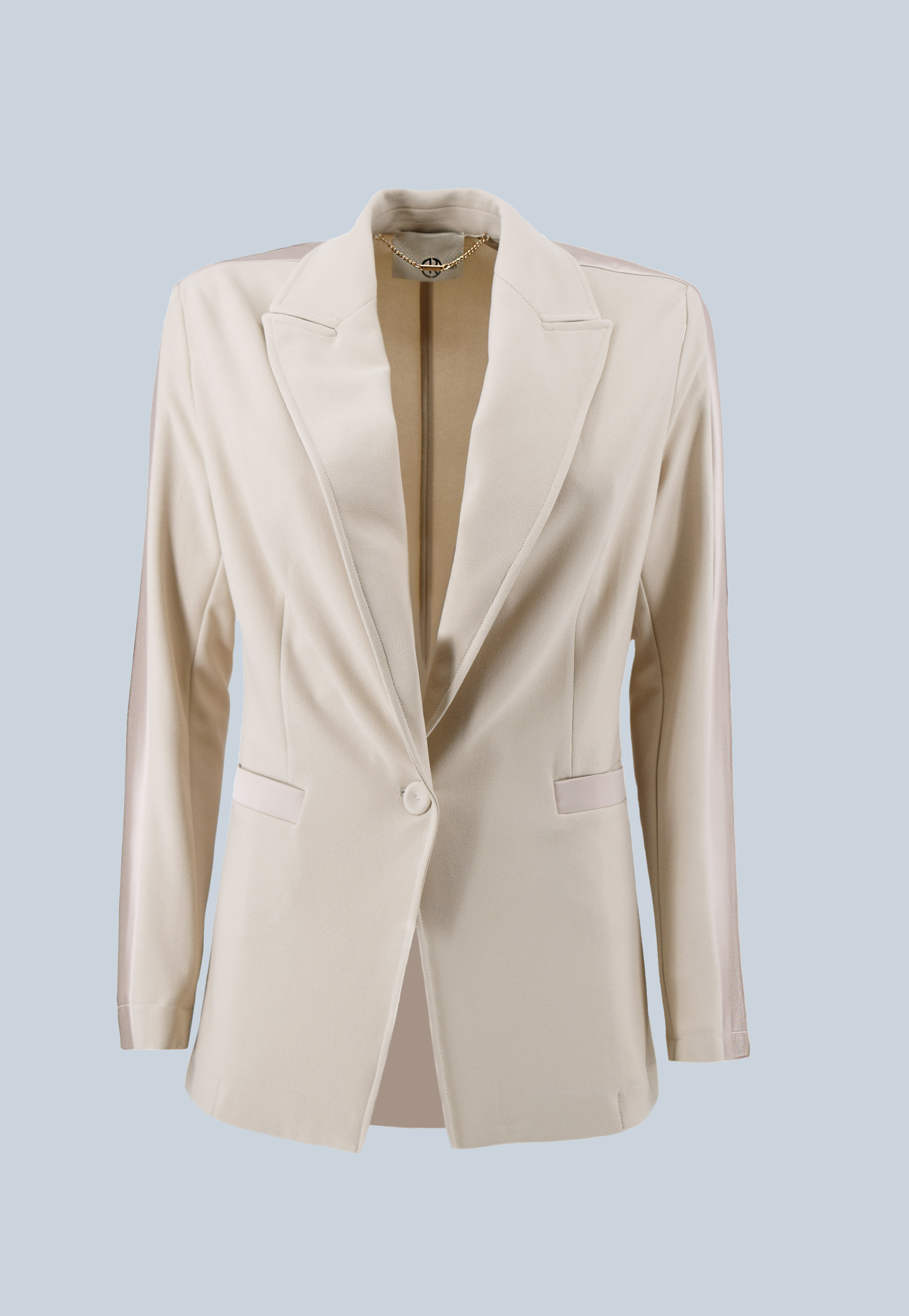 SFODYS 缎面细节长袖一粒扣夹克，无衬里