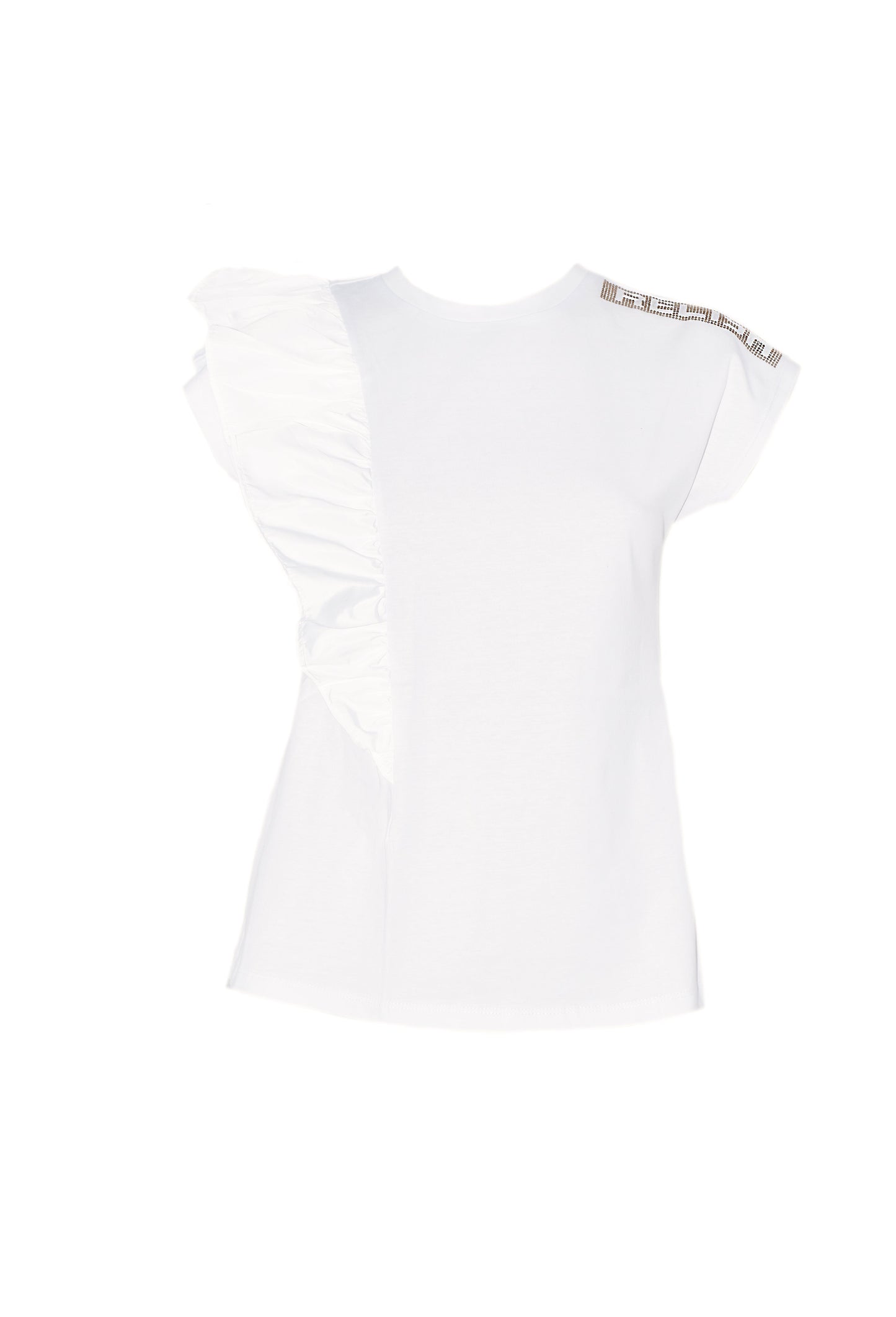 SHILER 水钻装饰塔夫塔荷叶边半袖 T 恤