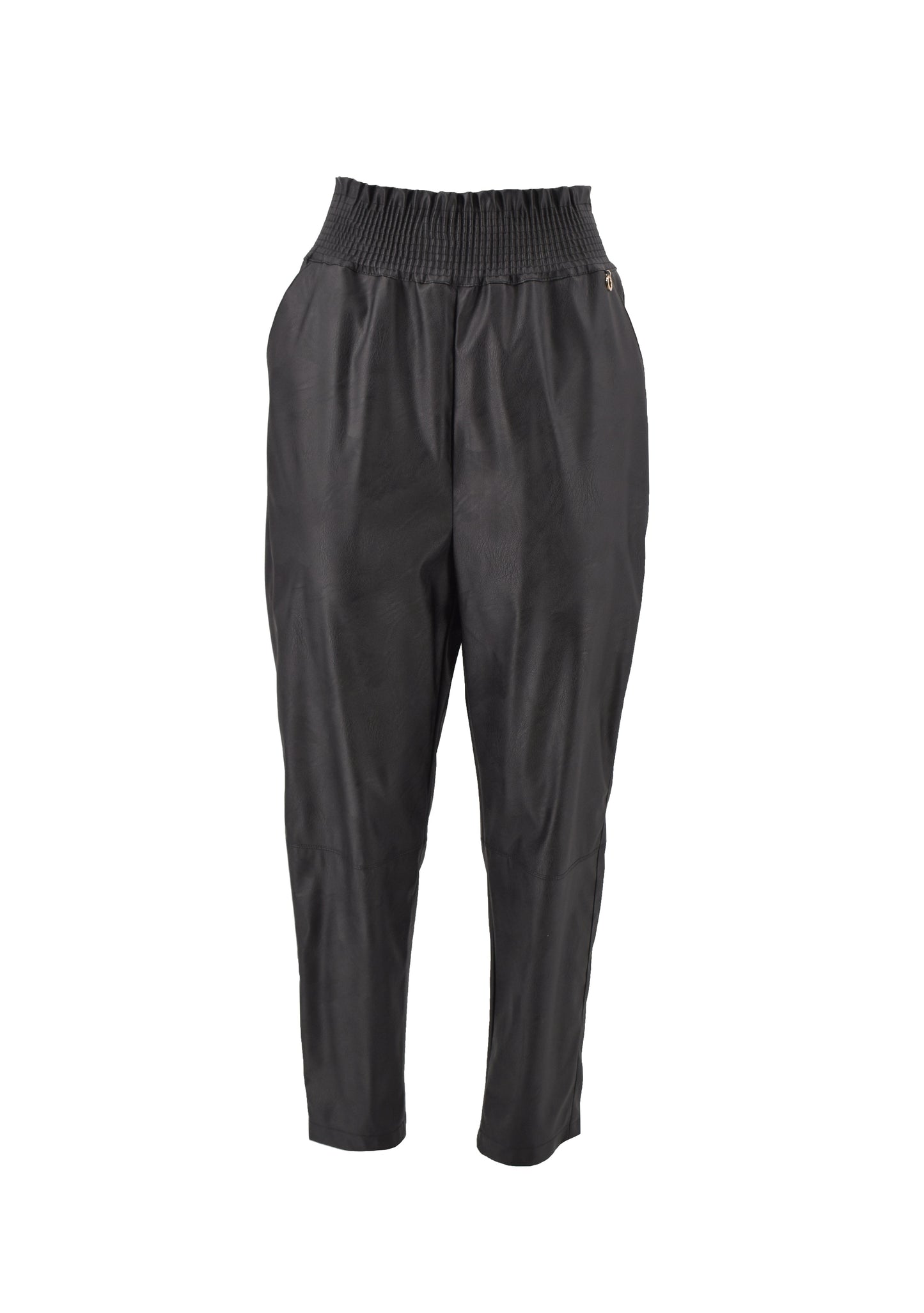 SOGGU 高腰长裤，带皱褶缝线和人造皮口袋