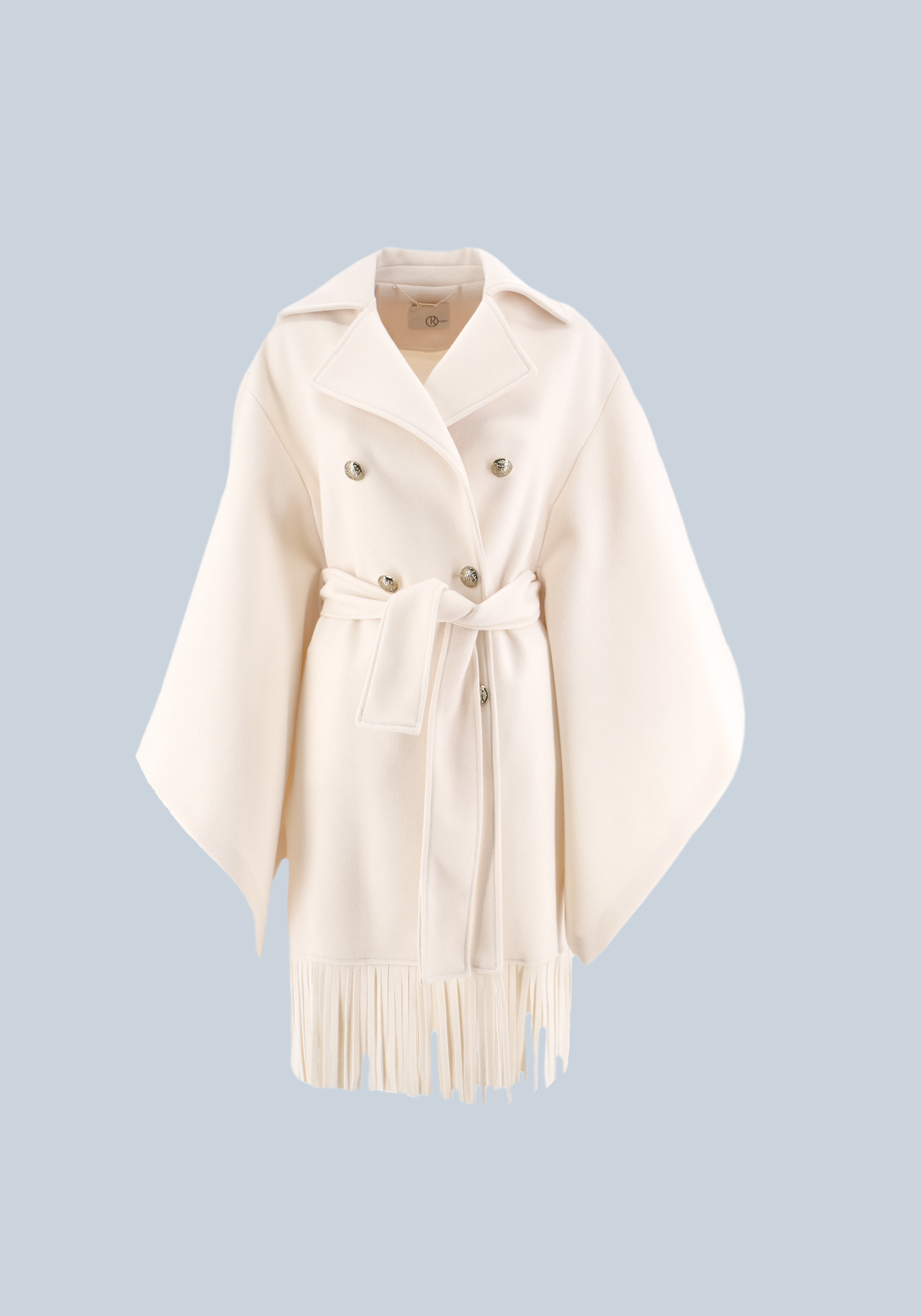 SOLE 流苏长大衣 3/4 袖胸前和服加纽扣加腰带