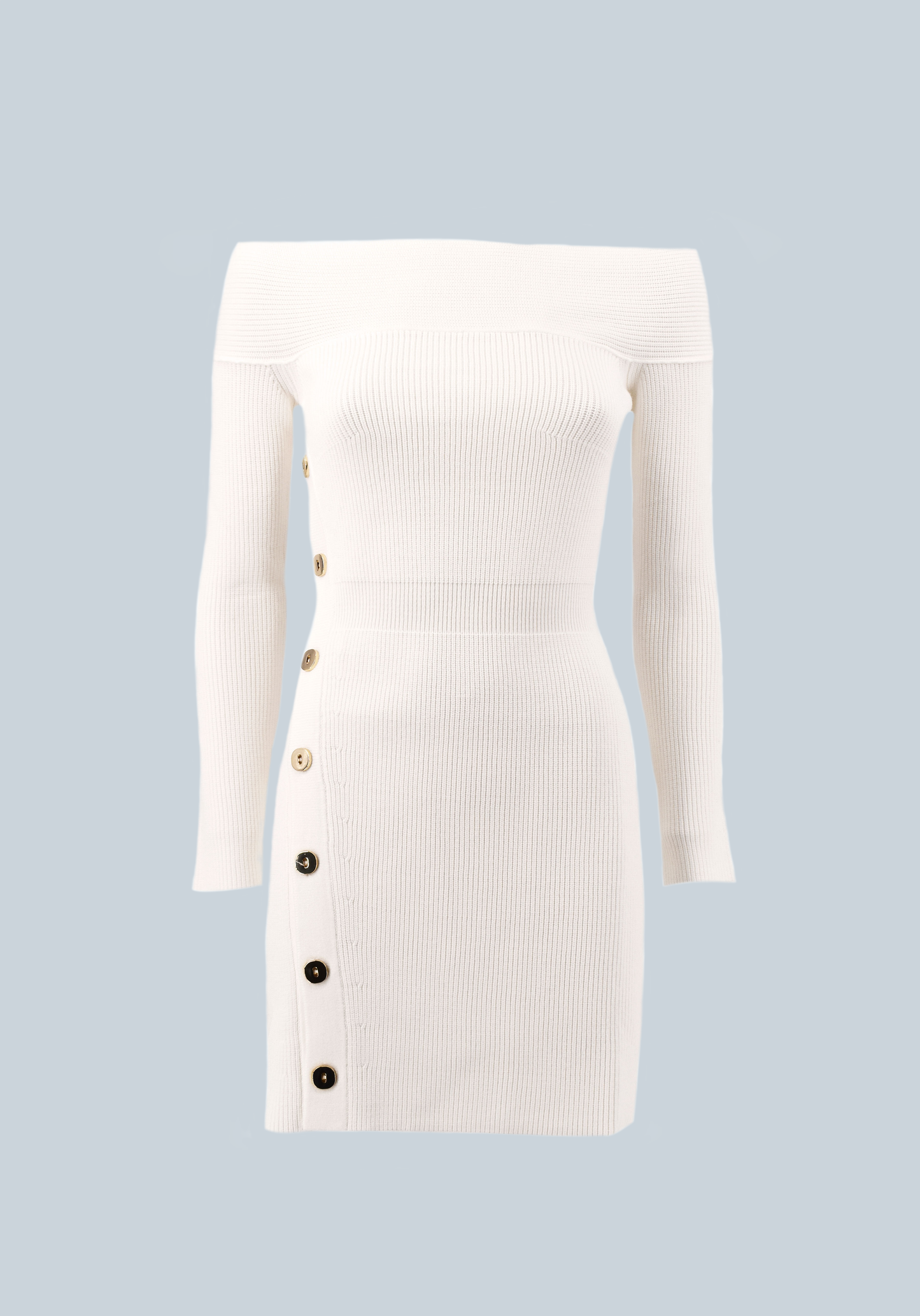 SYCA 金色横向纽扣短款长袖船领连衣裙