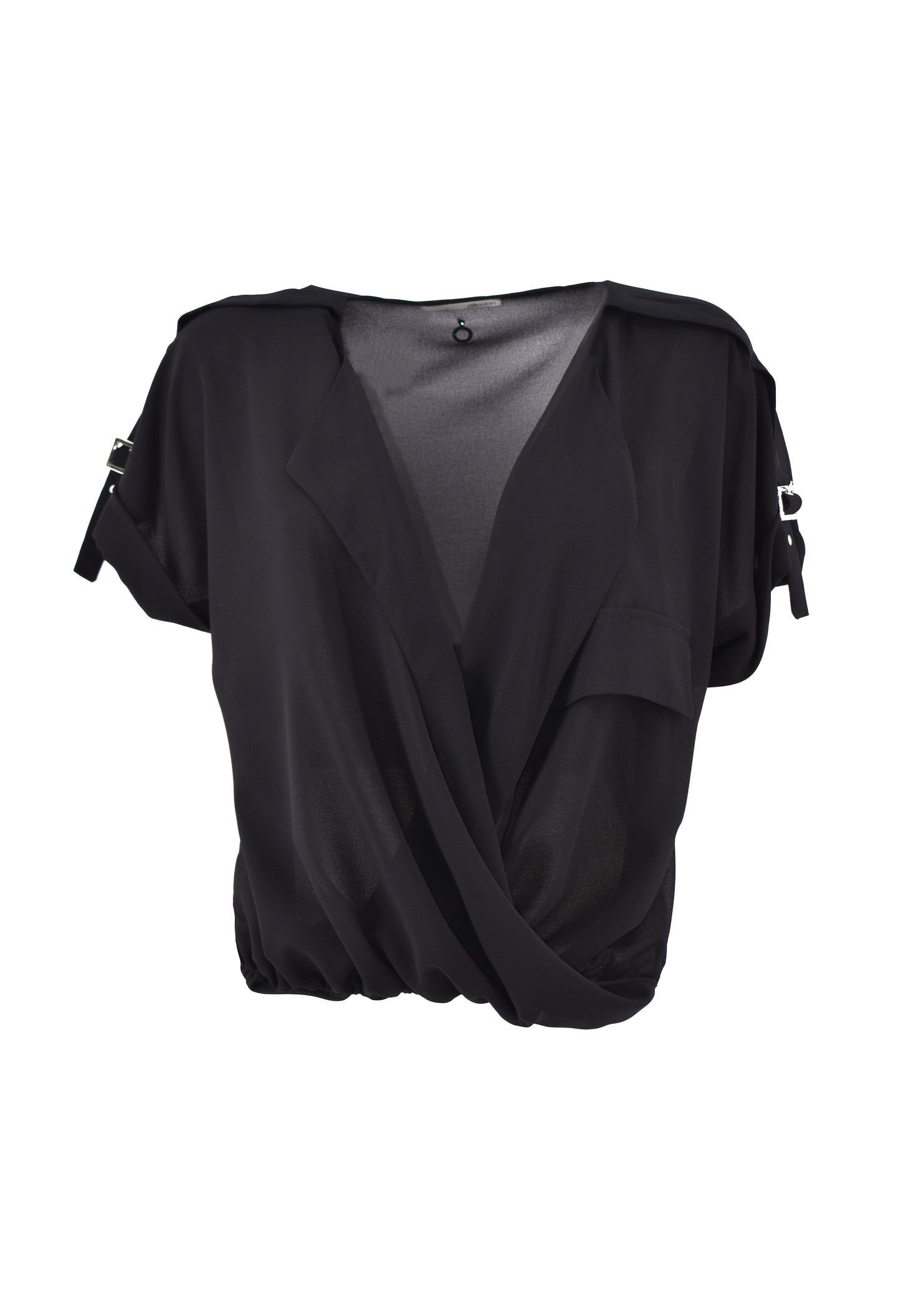 TRIS 半袖衬衫，深交叉颈带加翻盖