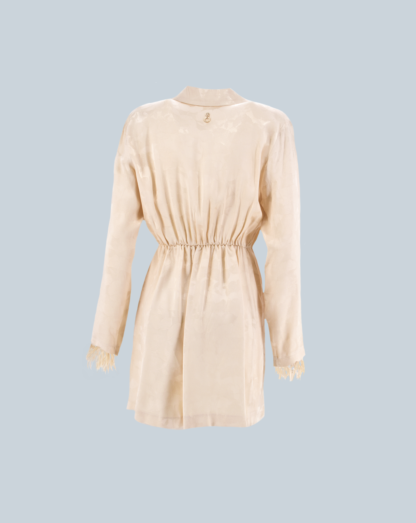 MASA 短款长袖羽毛交叉领拼接连衣裙