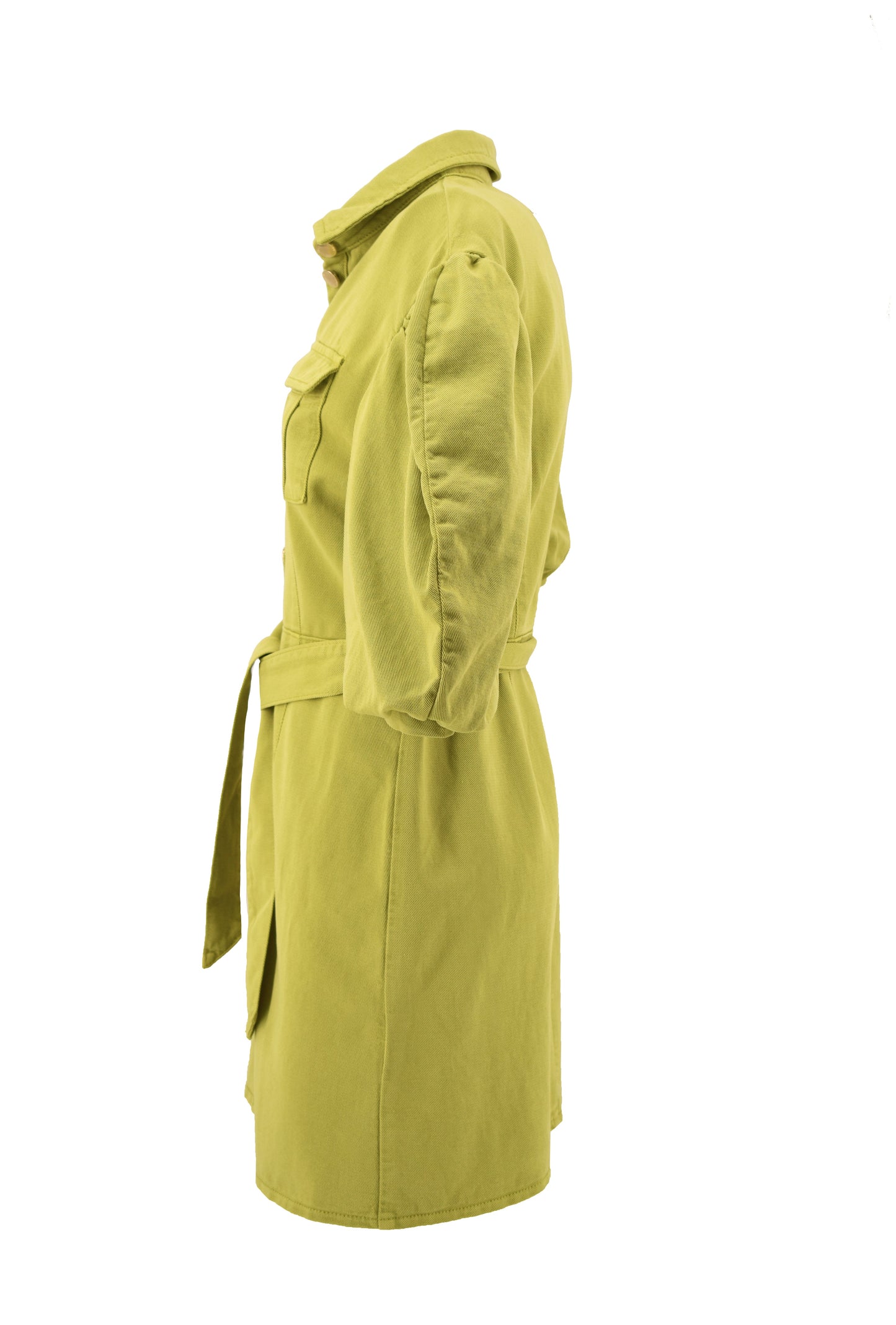 VESTREW 短款泡泡袖连衣裙，配以腰带和斜纹织物金色纽扣