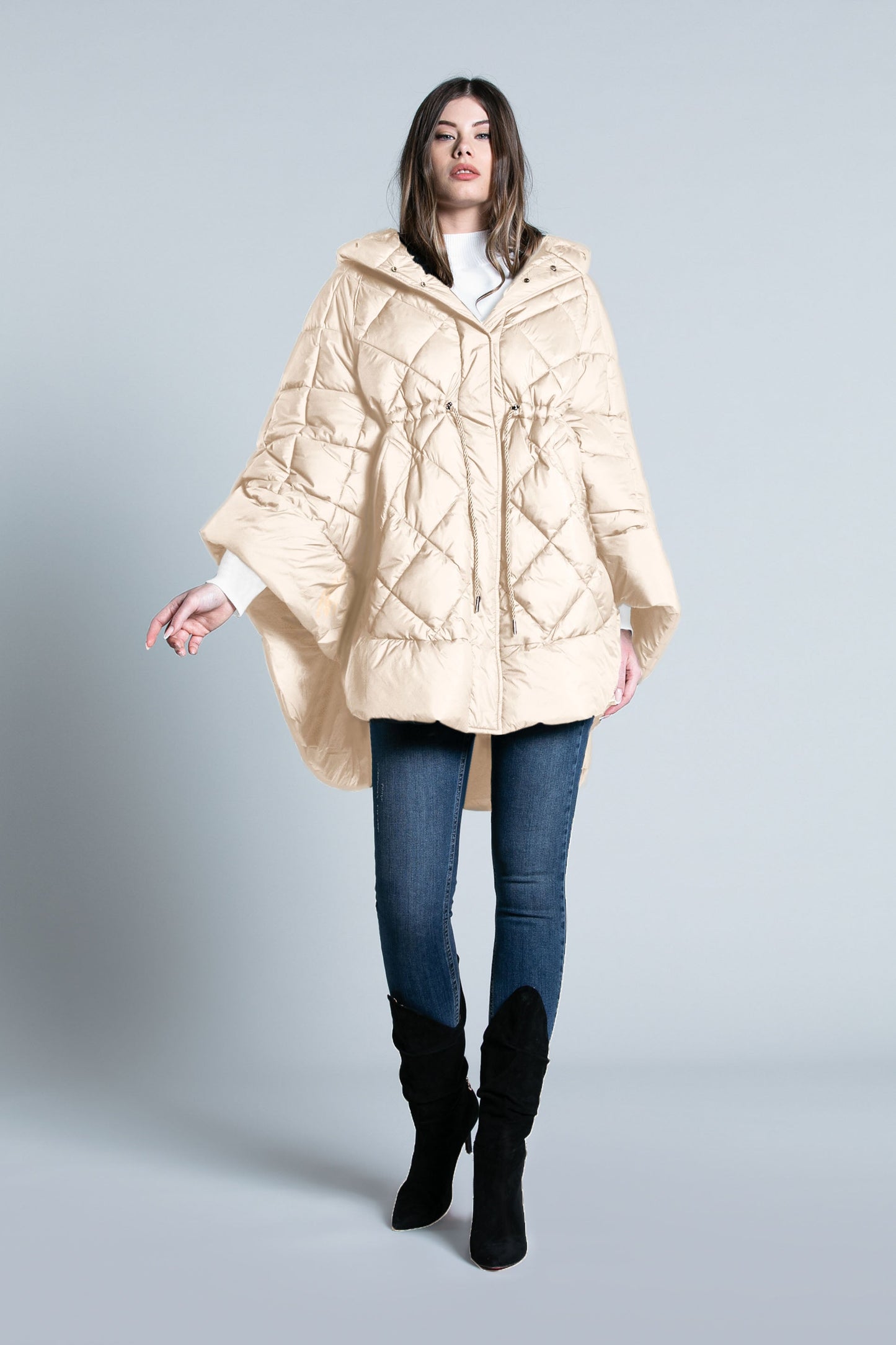 WOLDEREY 羽绒服 3/4 袖斗篷带抽绳加口袋加兜帽